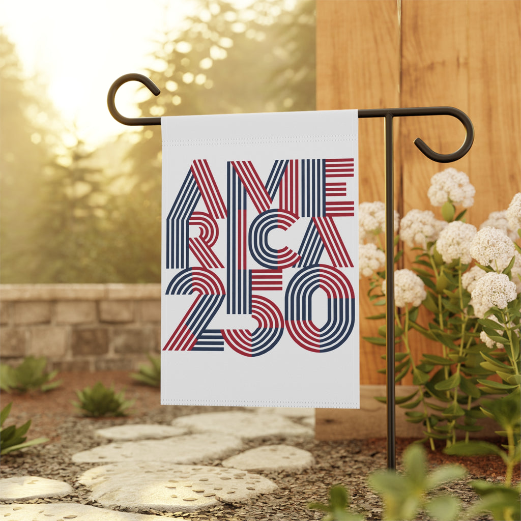 America 250 Garden & House Banner | Patriotic Flag Stripe Design
