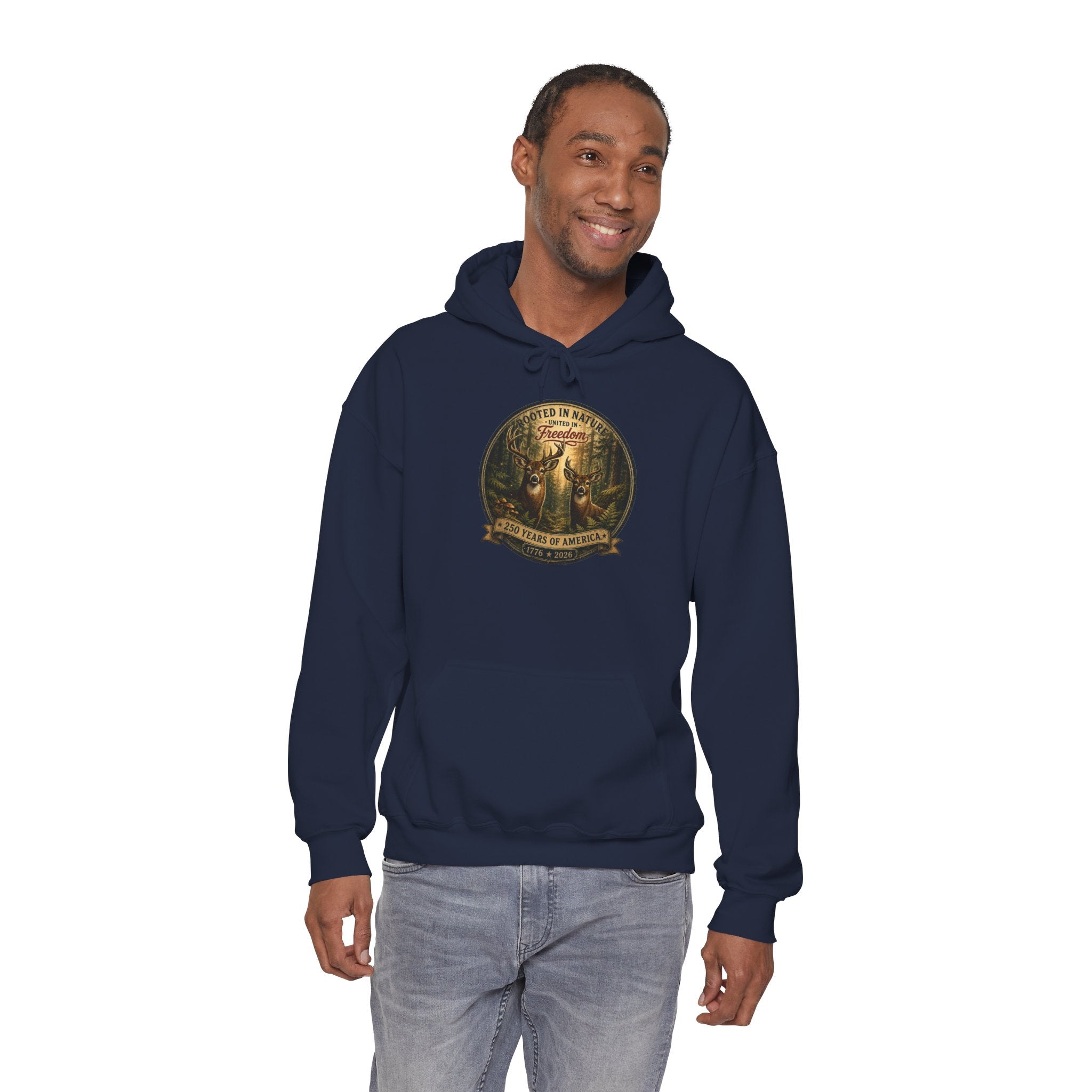 oryggy - america-250-unisex-heavy-blend™-hooded-sweatshirt-rooted-in-nature - Vintage Patriotic Apparel