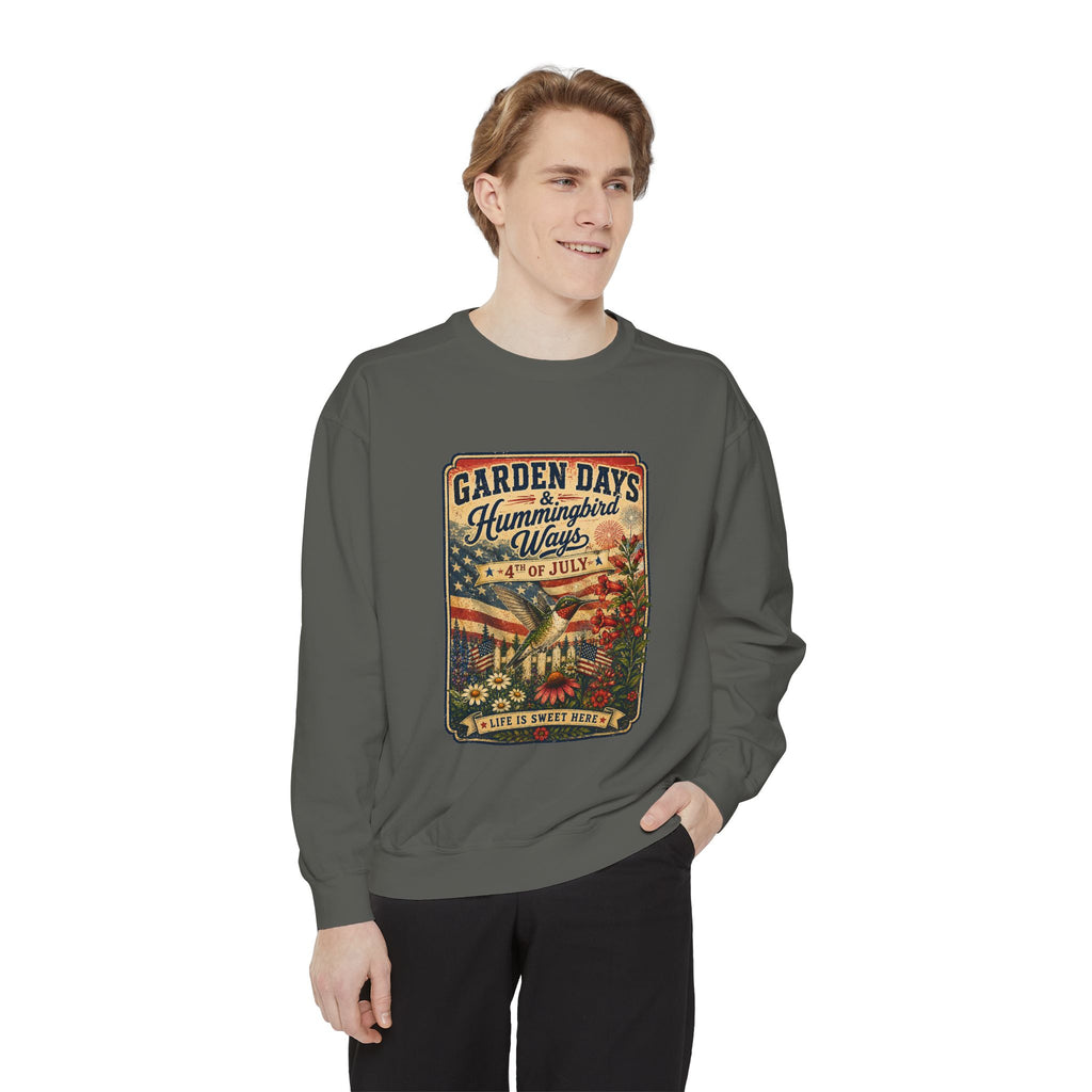 America 250 Garden Days Summer Sweatshirt — "Sweet Summer Wings" Vintage Floral 4th of July Crewneck