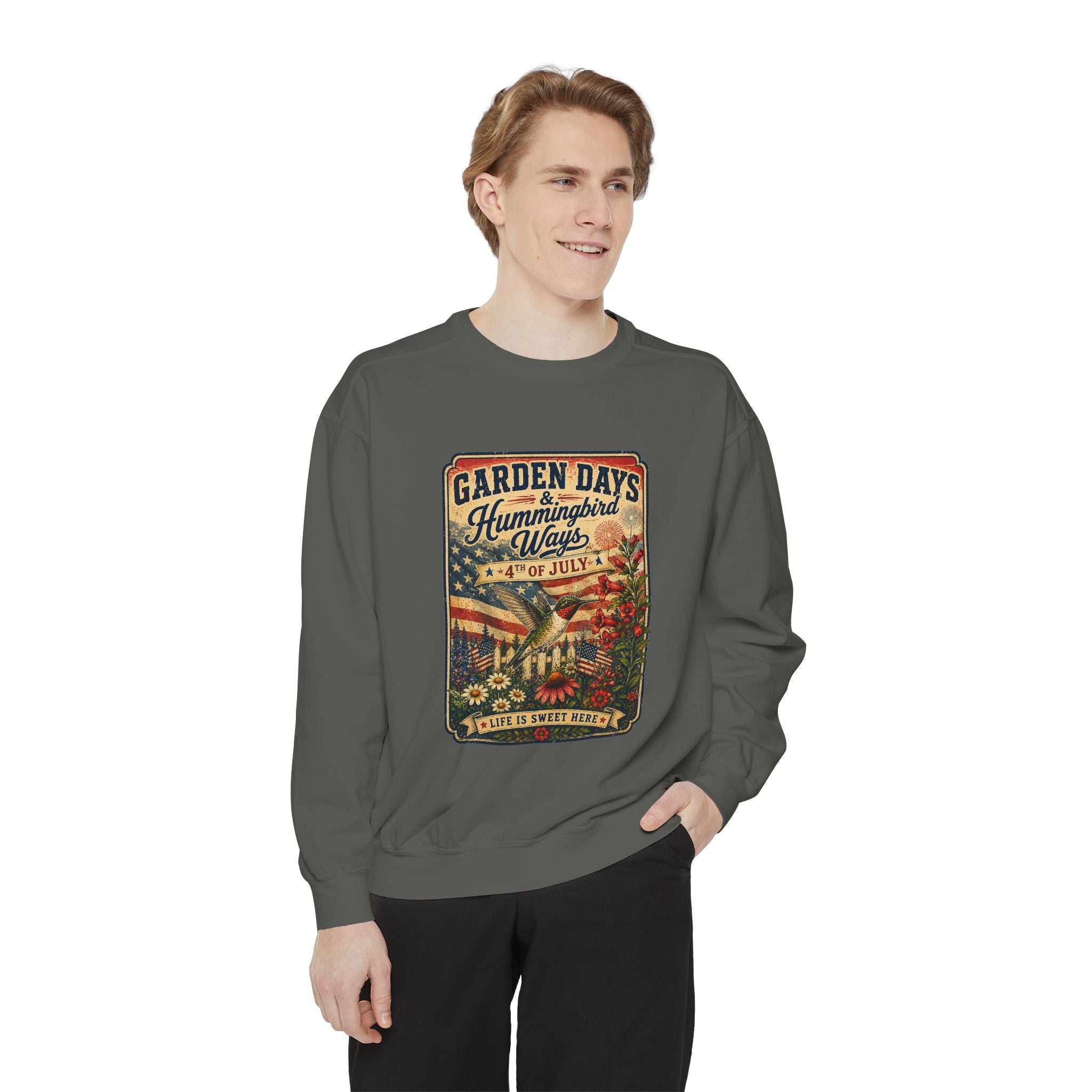 America 250 Garden Days Summer Sweatshirt — "Sweet Summer Wings" Vintage Floral 4th of July Crewneck