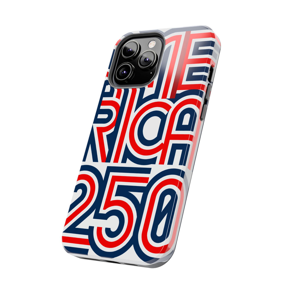 Patriotic 'America 250' Tough Phone Case – Red, White & Blue Retro Typography