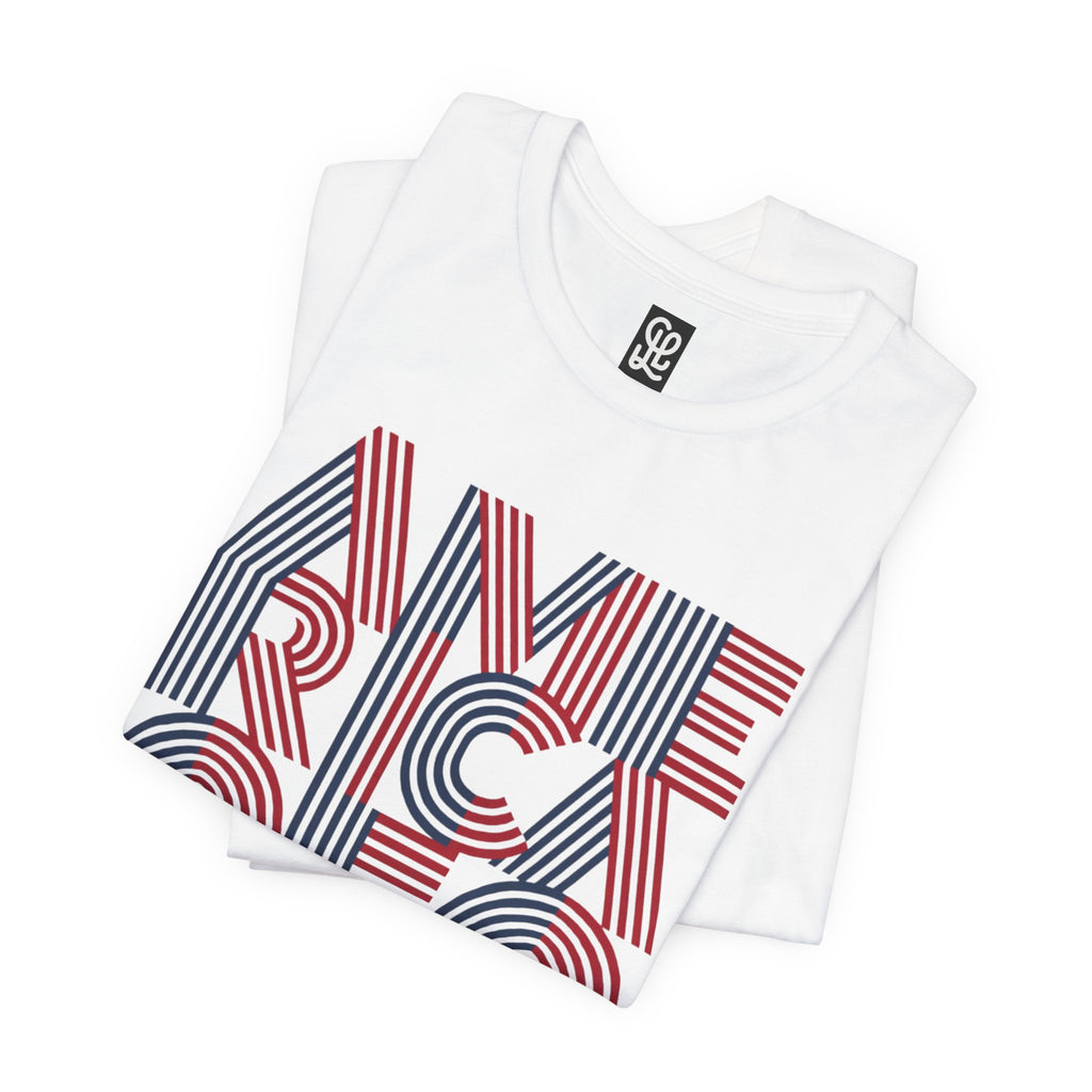 America 250 Tee | Patriotic Red Blue Striped Typography