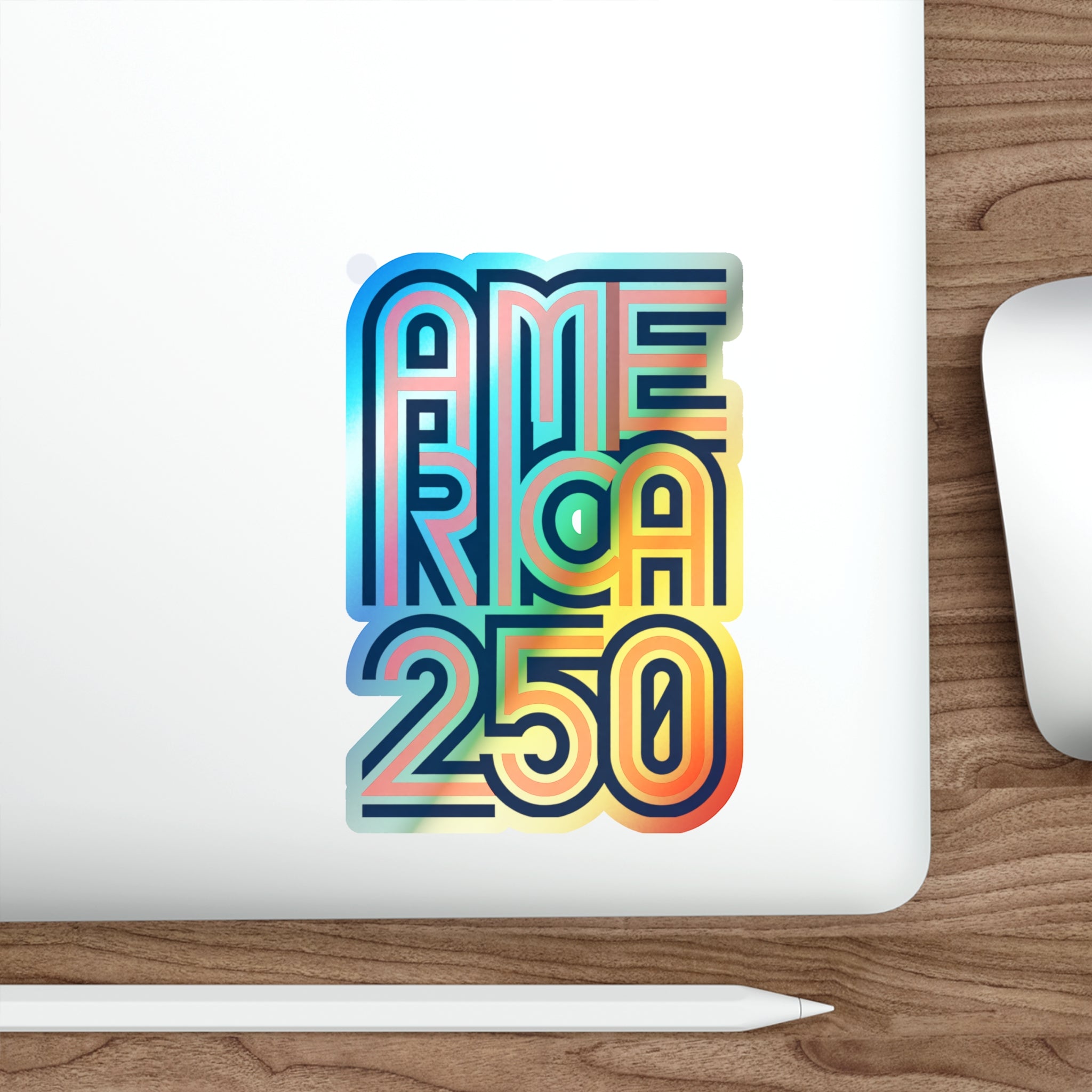 America 250 Retro Neon Typography Sticker | Holographic Die-cut Sticker
