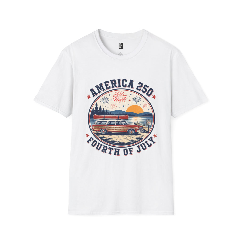 America 250 Fourth of July Personalized T-Shirt — Patriotic Fireworks Sunset Tee