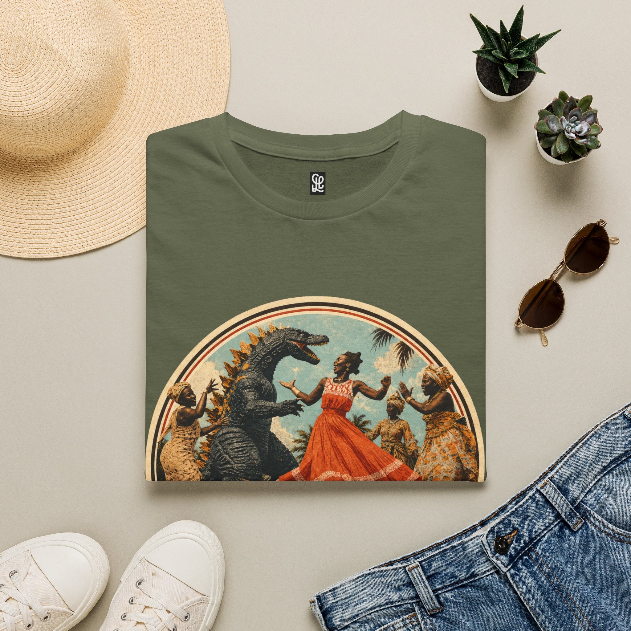 oryggy Originals Summer line Retro Dance Godzilla T-Shirt — Vintage 'Lasst uns tanzen' Graphic