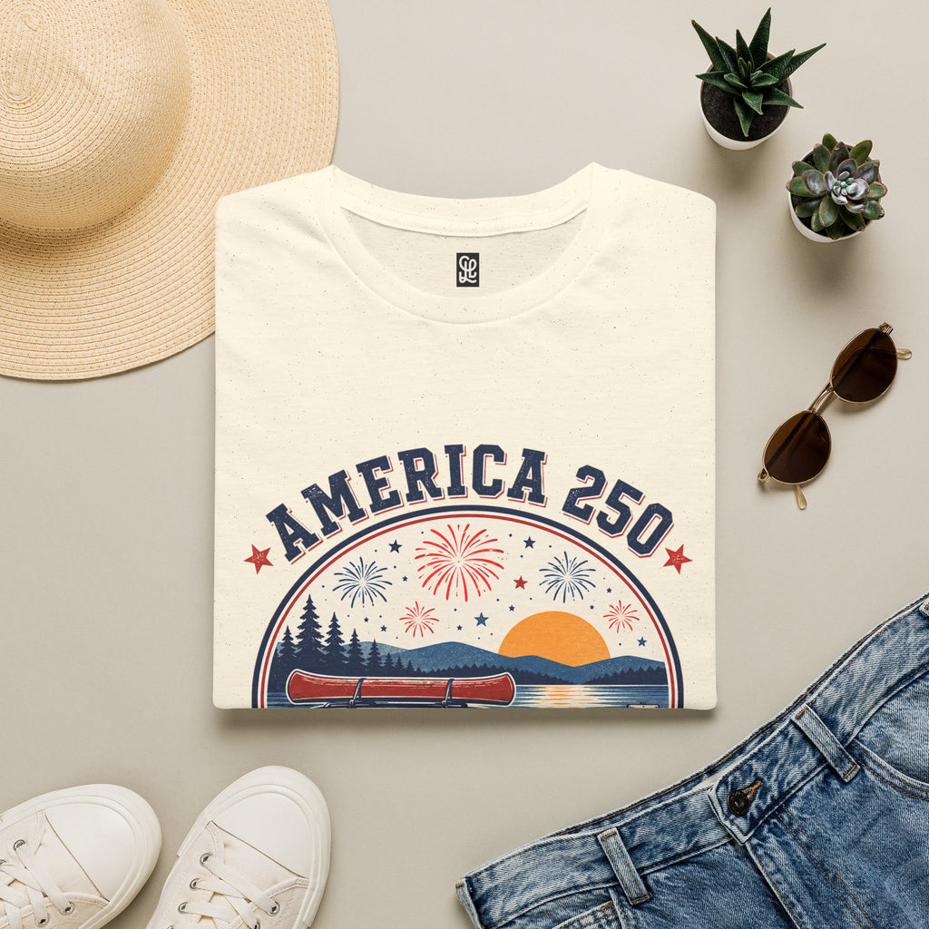 America 250 T-Shirt — oryggy Fourth of July Patriotic Fireworks Sunset Tee