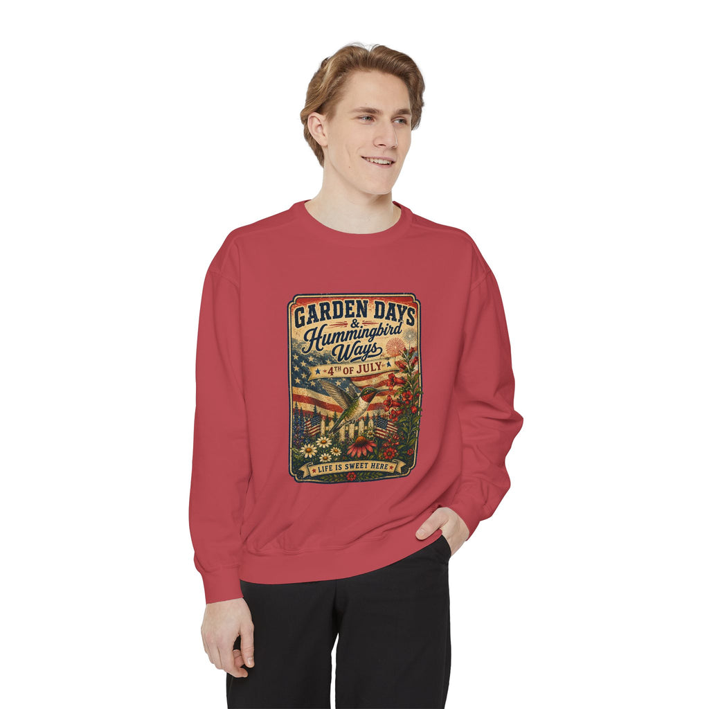 America 250 Garden Days Summer Sweatshirt — "Sweet Summer Wings" Vintage Floral 4th of July Crewneck