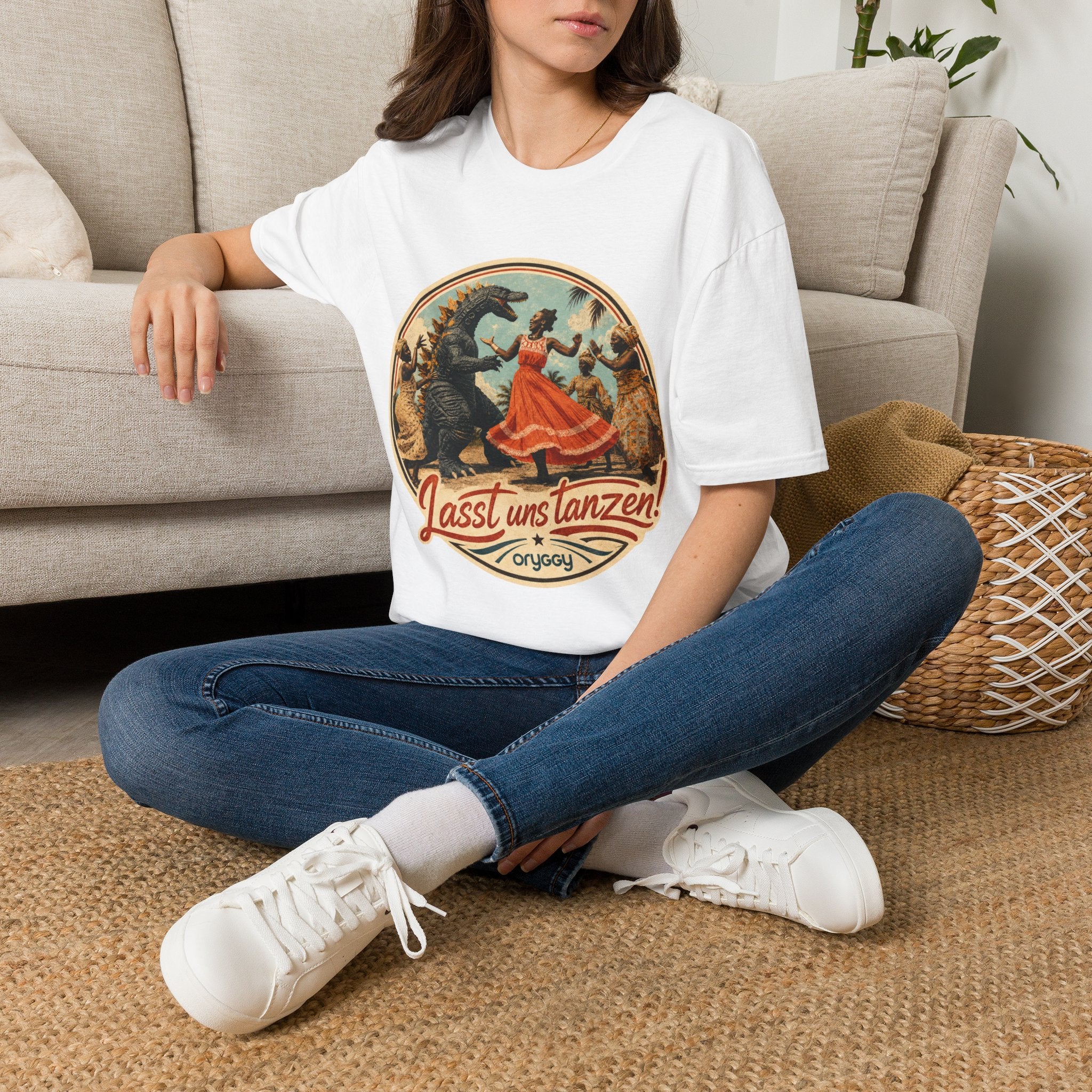 oryggy Originals Summer line Retro Dance Godzilla T-Shirt — Vintage 'Lasst uns tanzen' Graphic
