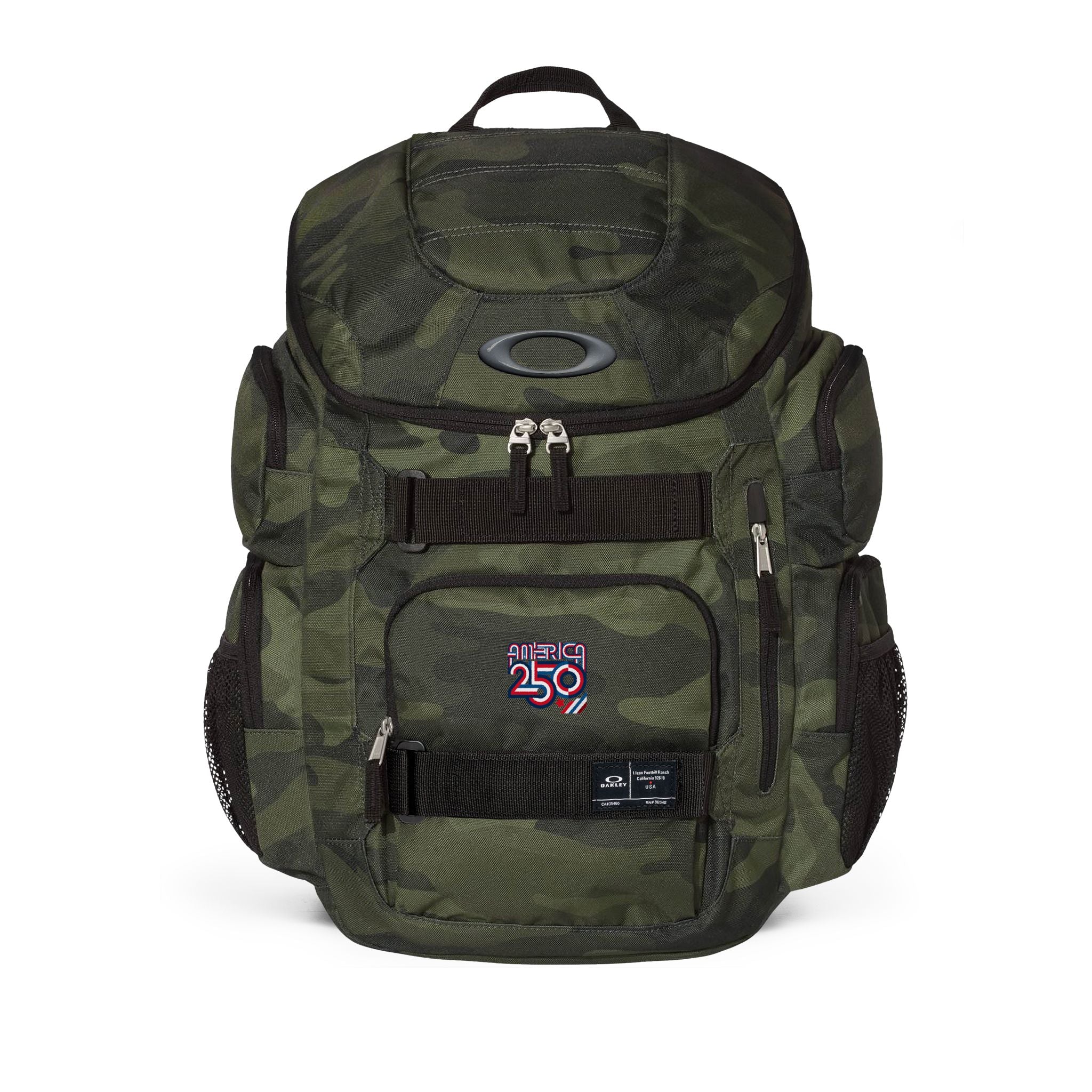 Green camouflage variant of oryggy America 250 Oakley Enduro 2.0 backpack, premium 30L laptop daypack with custom patriotic embroidery.