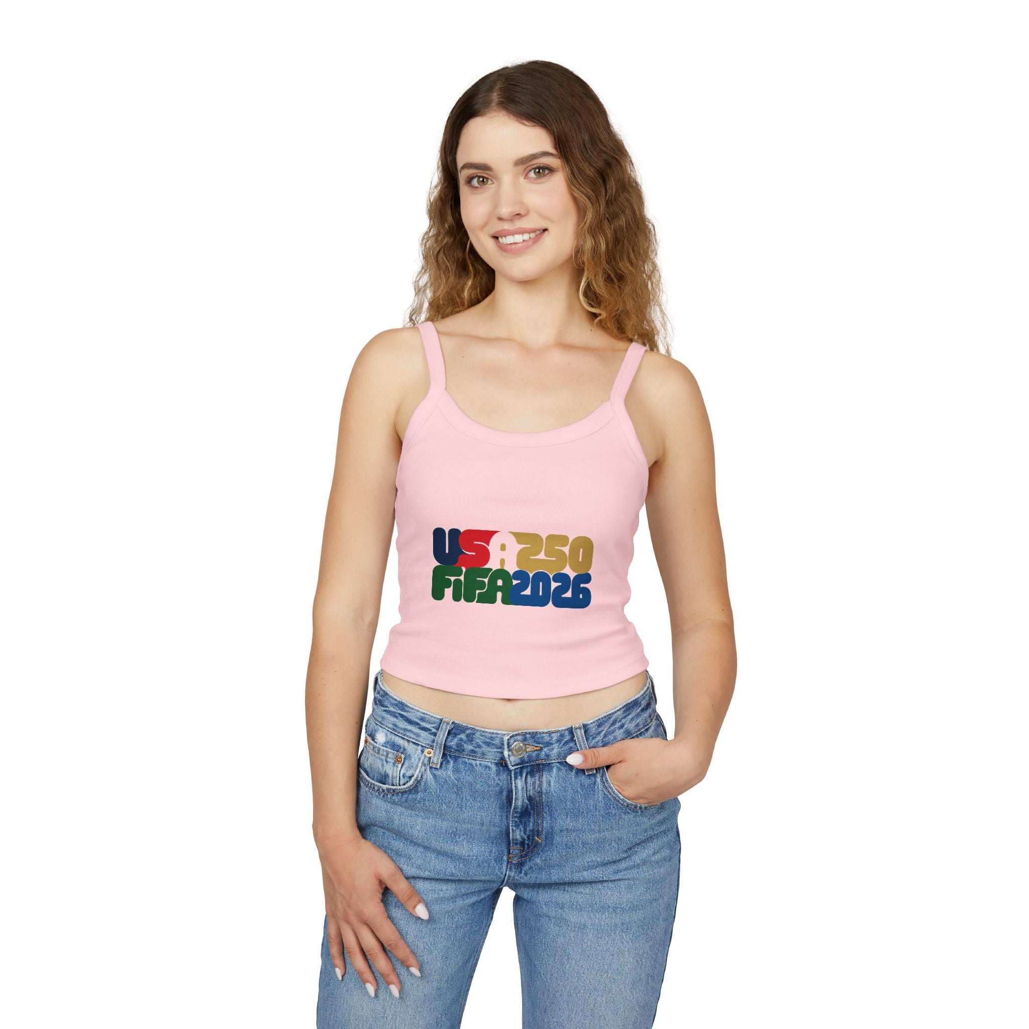 America 250 x FIFA World Cup 2026 Crop Tank Top — Retro Patriotic USA 250 Celebration Spaghetti Strap - Oryggy