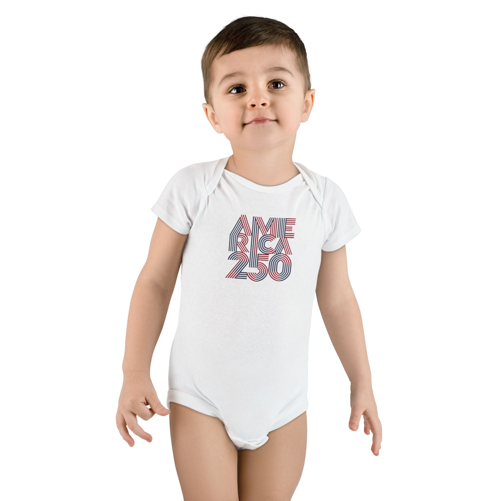 America 250 Baby Onesie – Patriotic Red White Blue Organic Bodysuit