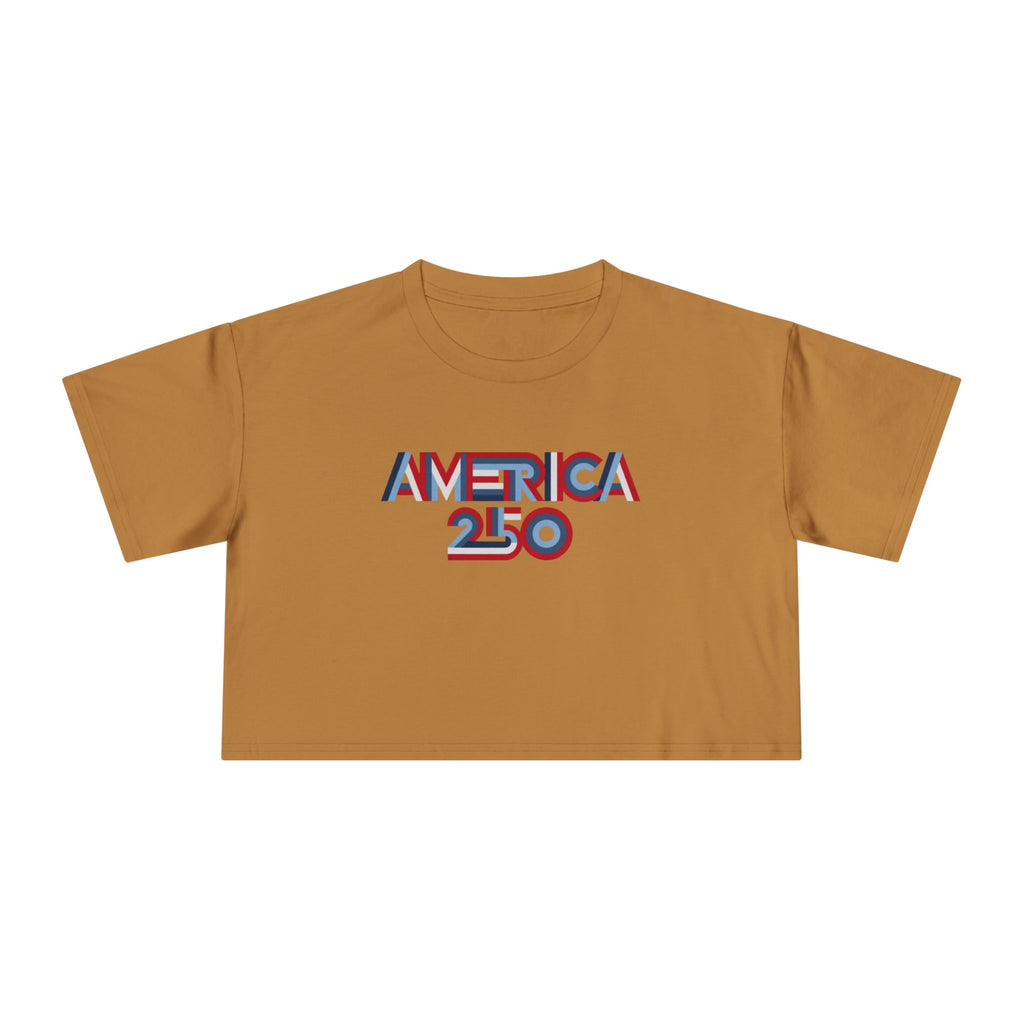 America 250 Crop Tee — Patriotic 3D Red & Blue Graphic