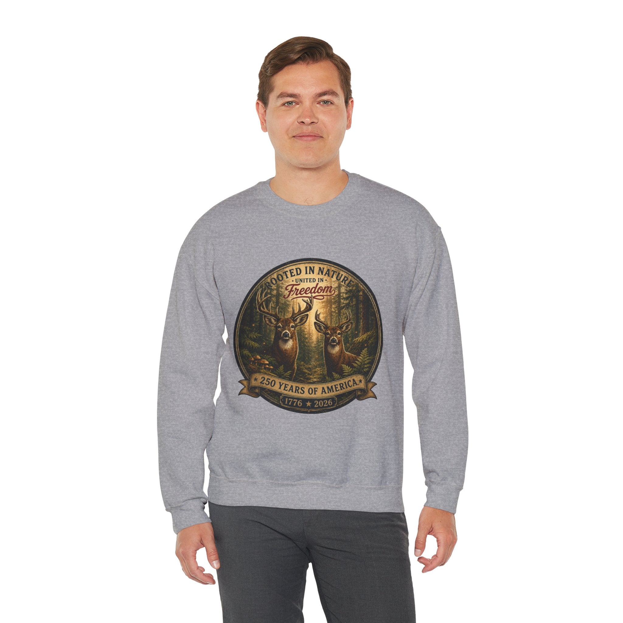 oryggy - america-250-unisex-heavy-blend™-crewneck-sweatshirt-rooted-in-nature - Vintage Patriotic Apparel