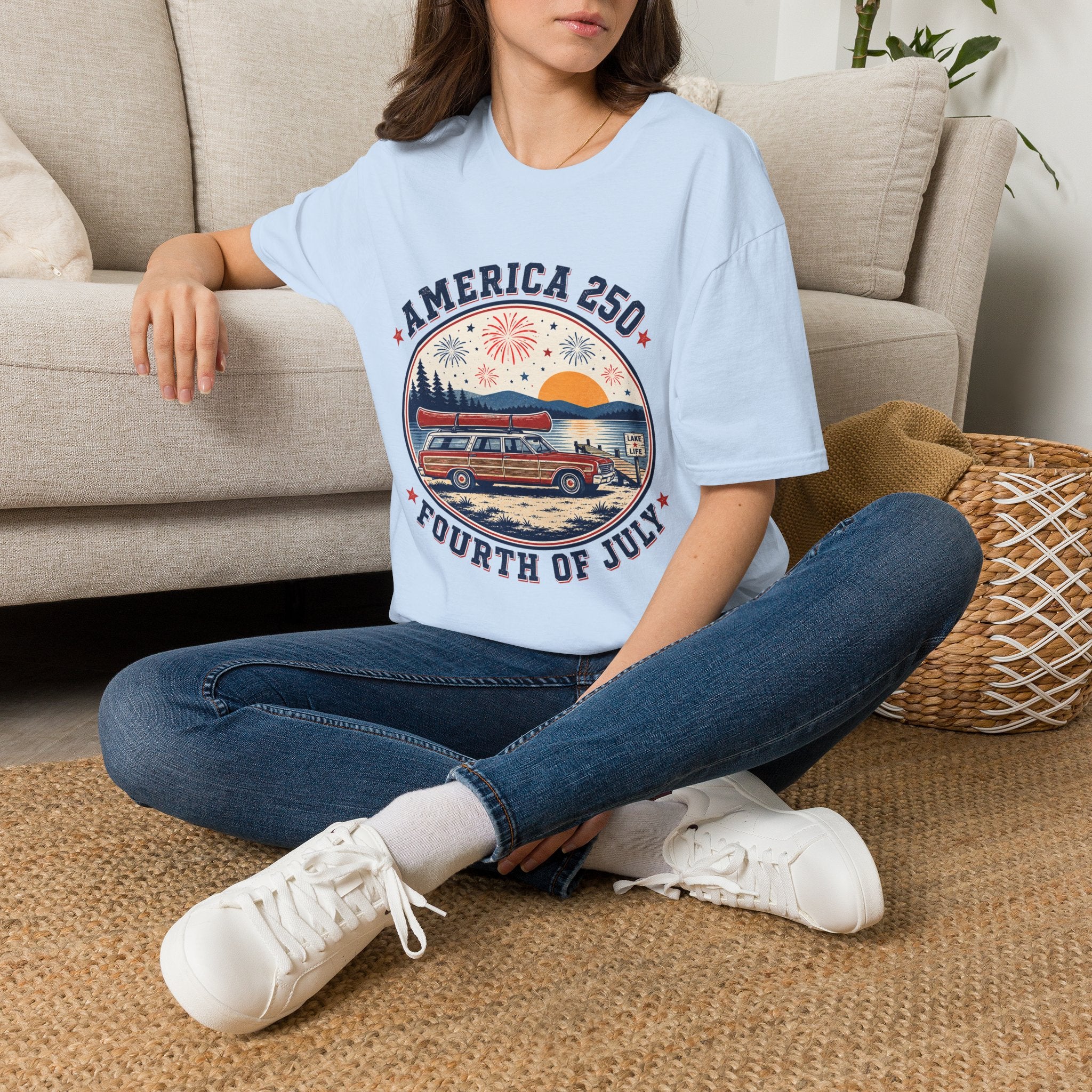 oryggy - america-250-fourth-of-july-personalized-t-shirt-patriotic-fireworks-sunset-tee - Vintage Patriotic Apparel