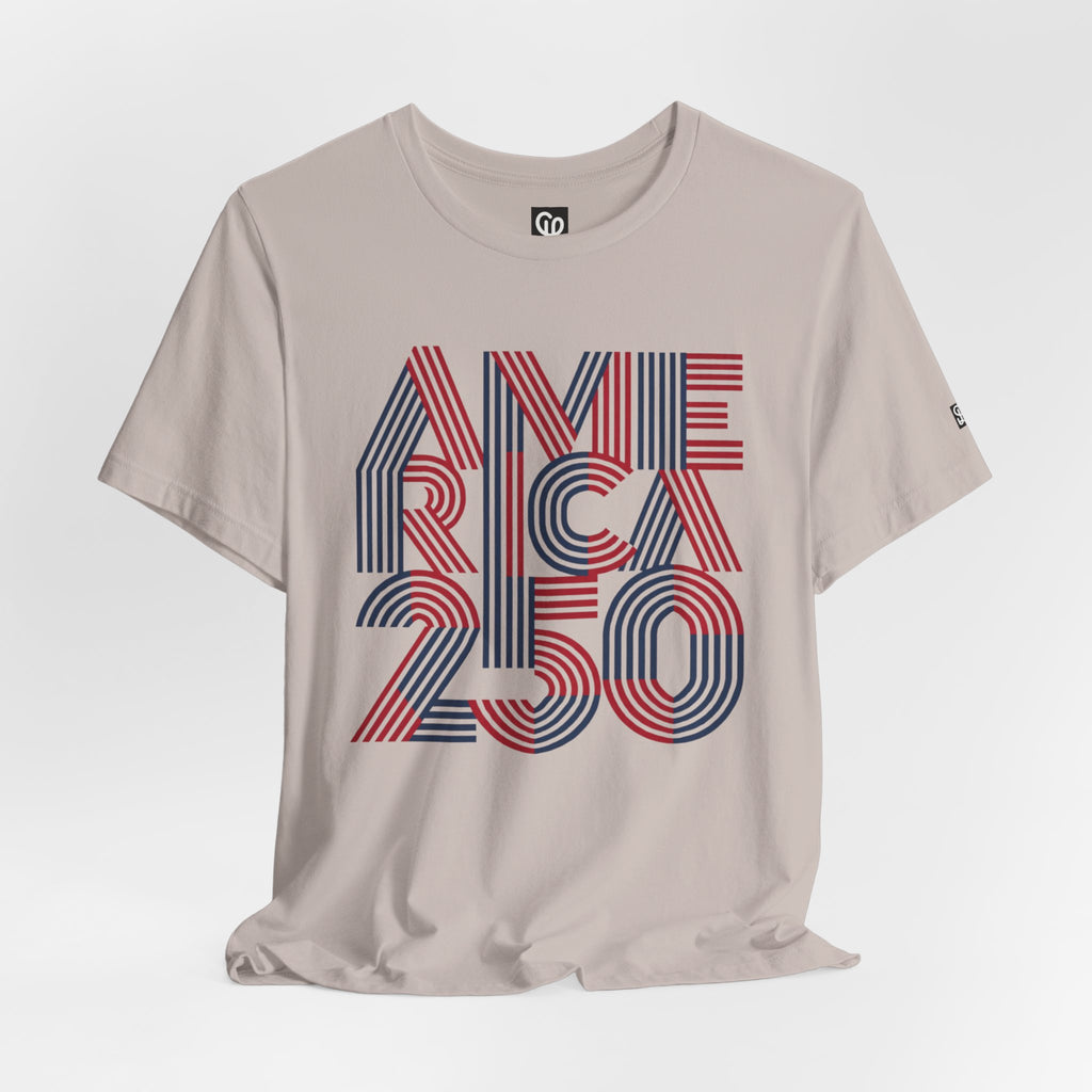 America 250 Tee | Patriotic Red Blue Striped Typography