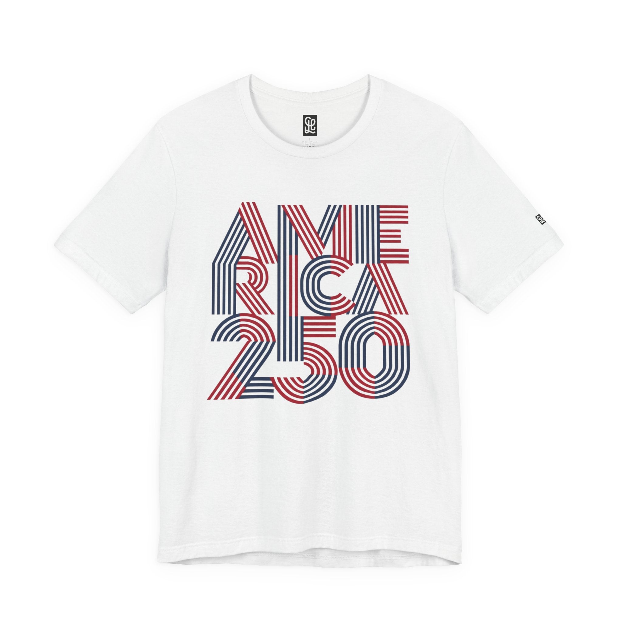 America 250 Tee | Patriotic Red Blue Striped Typography