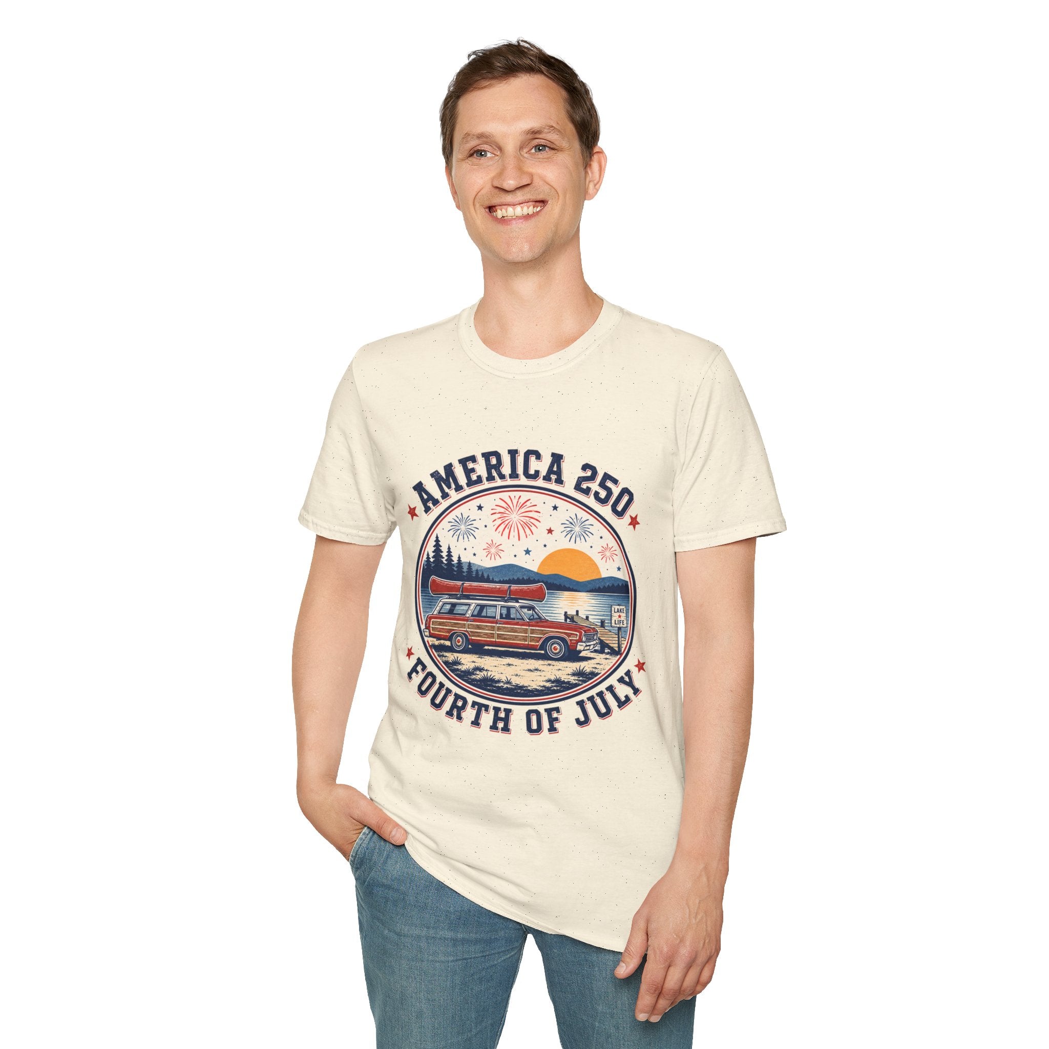 oryggy - america-250-fourth-of-july-personalized-t-shirt-patriotic-fireworks-sunset-tee - Vintage Patriotic Apparel