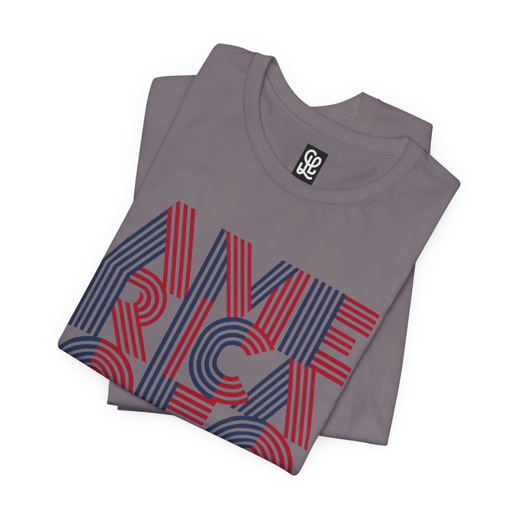 America 250 Tee | Patriotic Red Blue Striped Typography