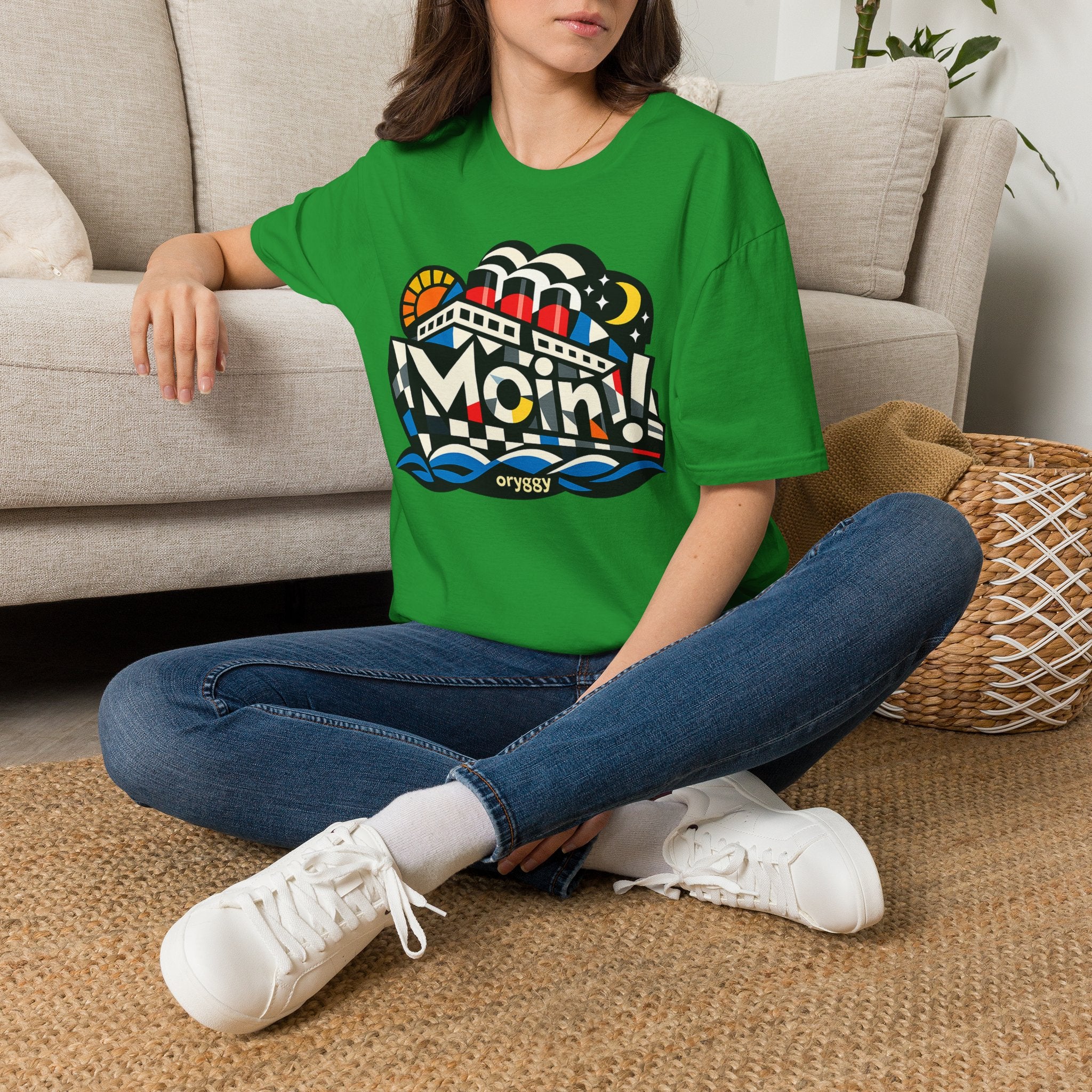 oryggy Originals Summer line T-Shirt — Colorful Retro Nautical 'Moin!' Graphic Tee