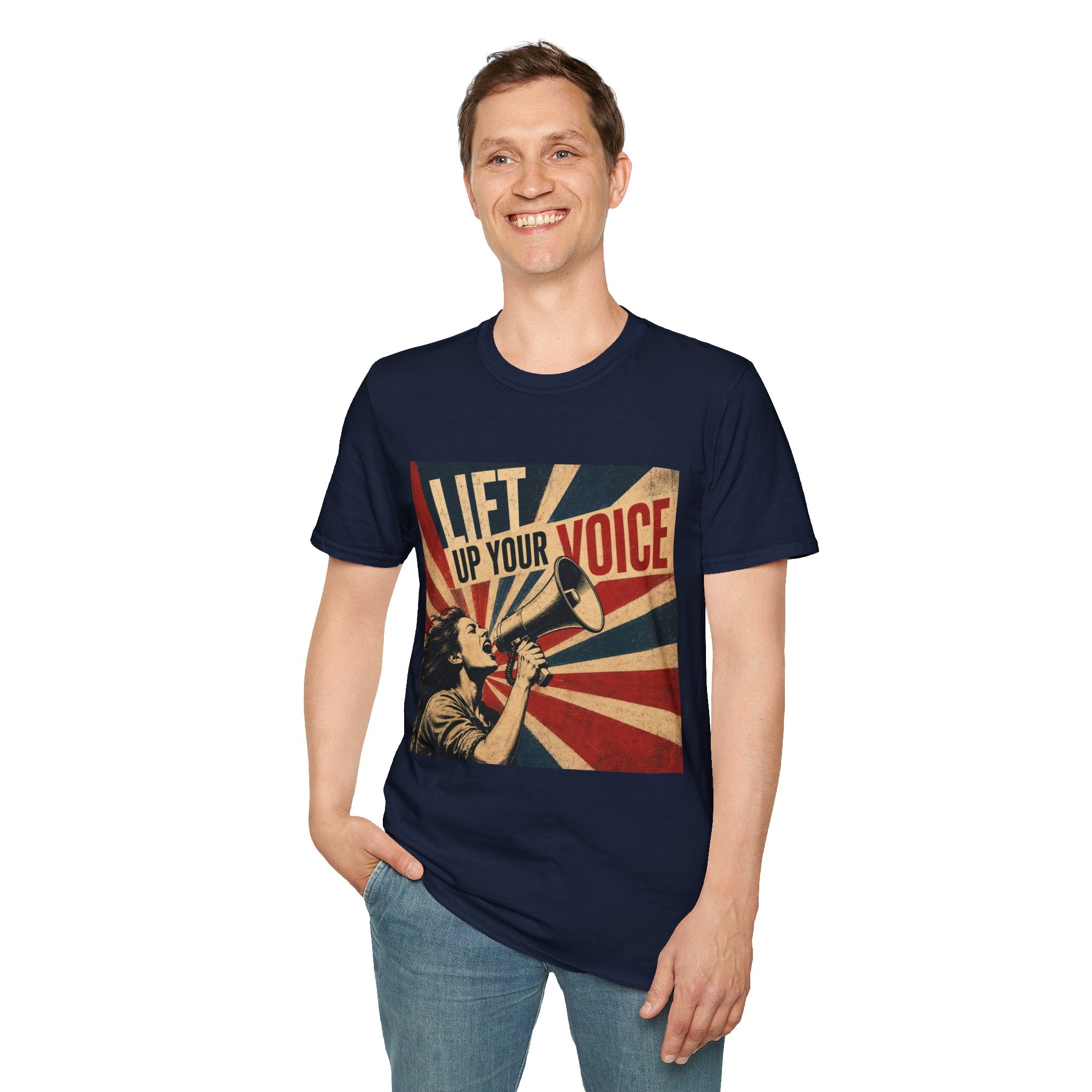 oryggy Originals Summer line Lift Up Your Voice T-Shirt — Retro Megaphone Protest Tee