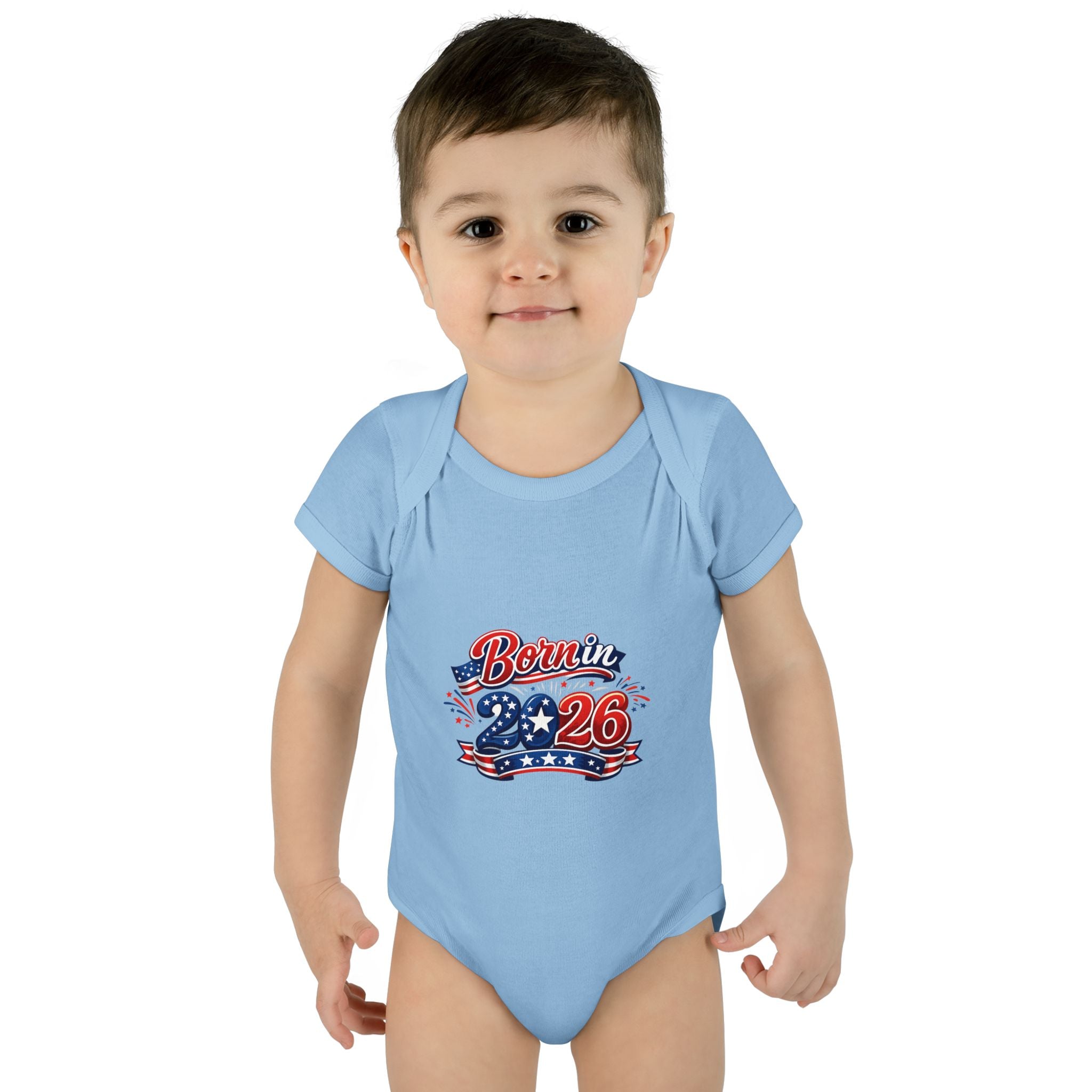 America 250 Born in 2026 Baby Bodysuit — Patriotic USA Infant Onesie