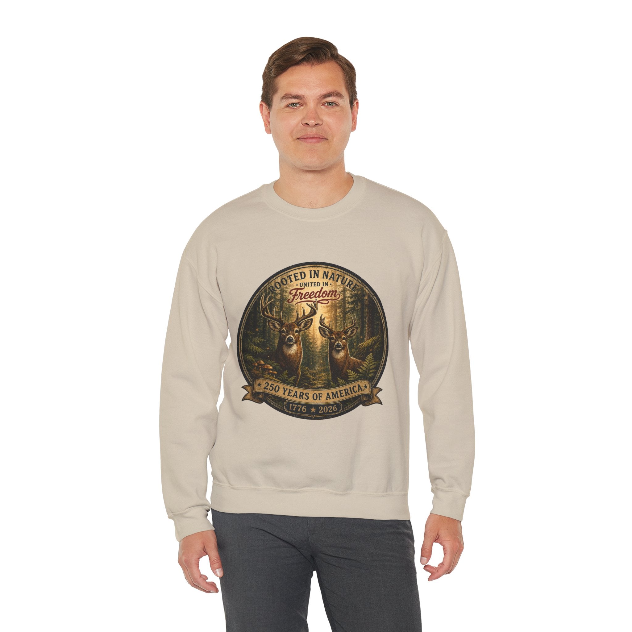 oryggy - america-250-unisex-heavy-blend™-crewneck-sweatshirt-rooted-in-nature - Vintage Patriotic Apparel
