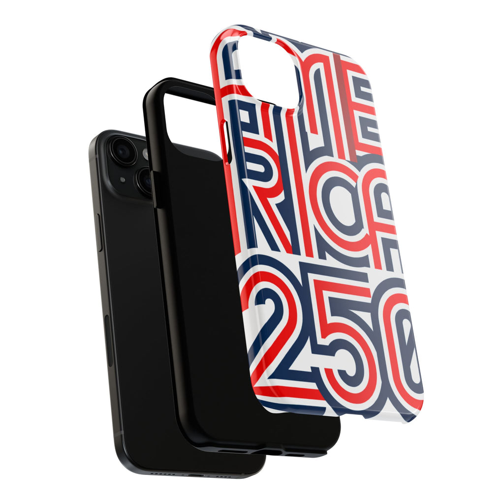 Patriotic 'America 250' Tough Phone Case – Red, White & Blue Retro Typography