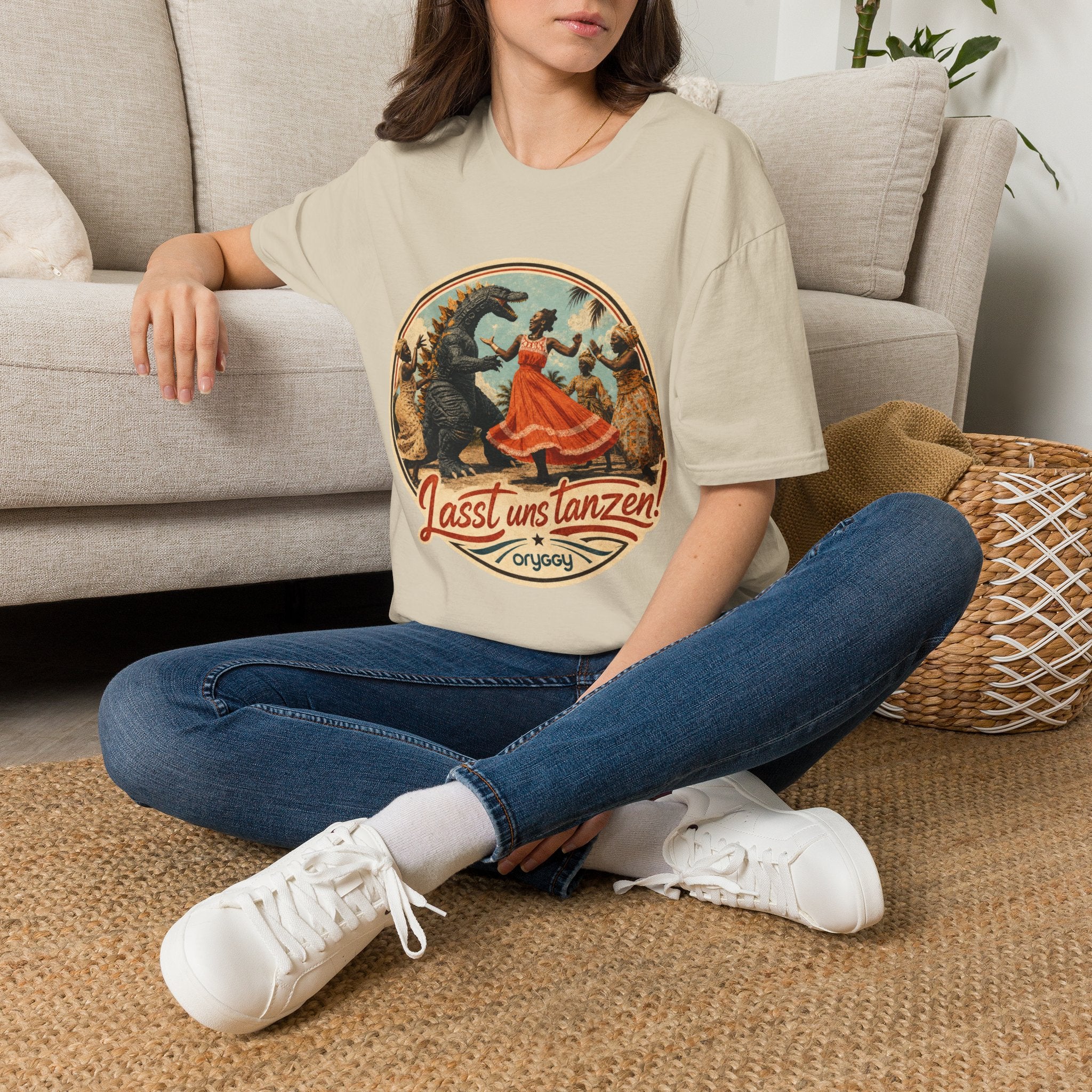 oryggy Originals Summer line Retro Dance Godzilla T-Shirt — Vintage 'Lasst uns tanzen' Graphic