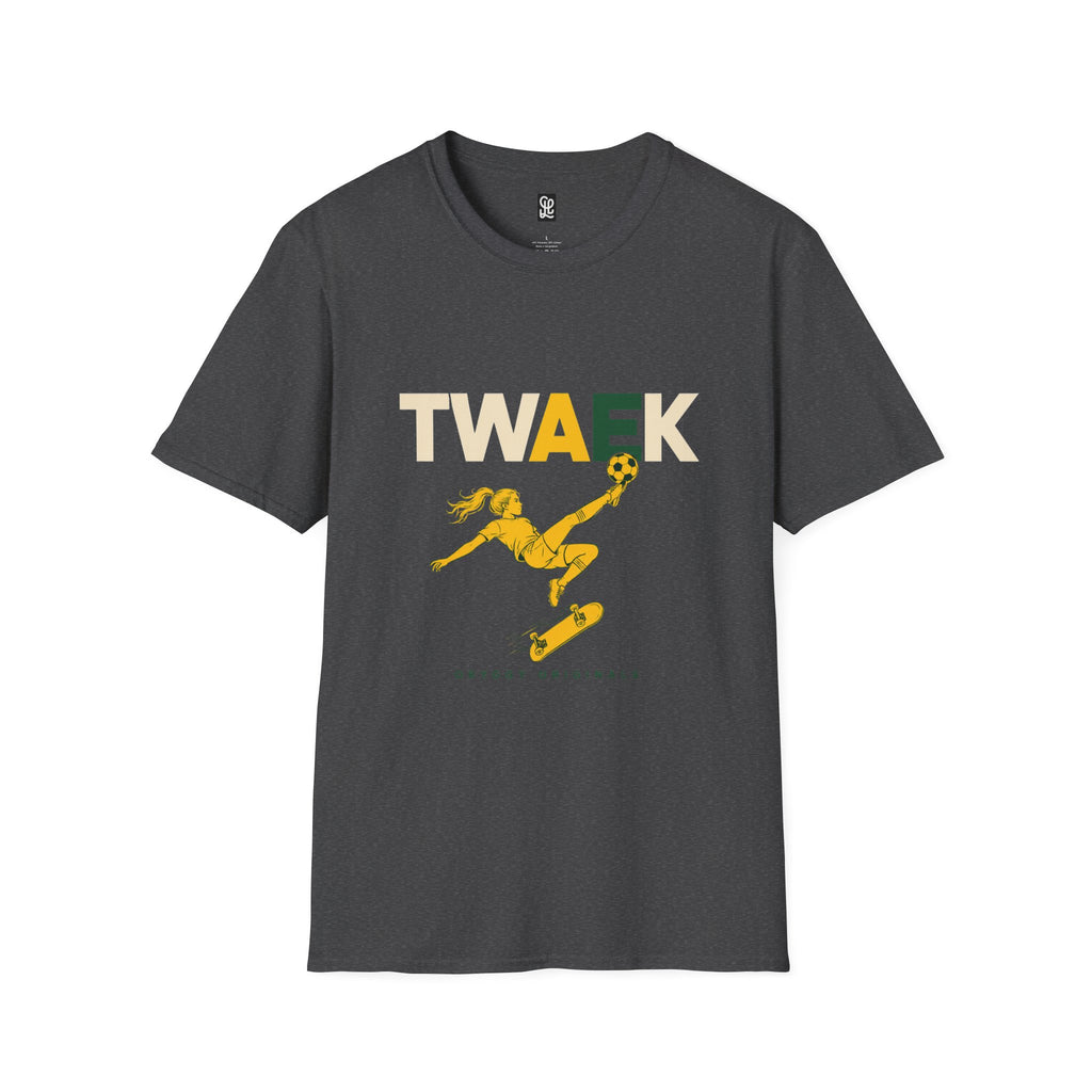 Dark heather color variant of oryggy Originals TWAEK t-shirt, clean seamless tubular knit apparel with a high-contrast vintage color palette.