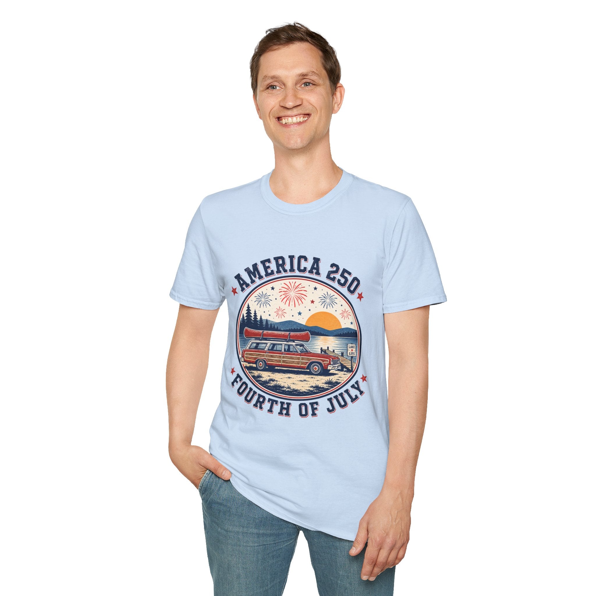 oryggy - america-250-fourth-of-july-personalized-t-shirt-patriotic-fireworks-sunset-tee - Vintage Patriotic Apparel