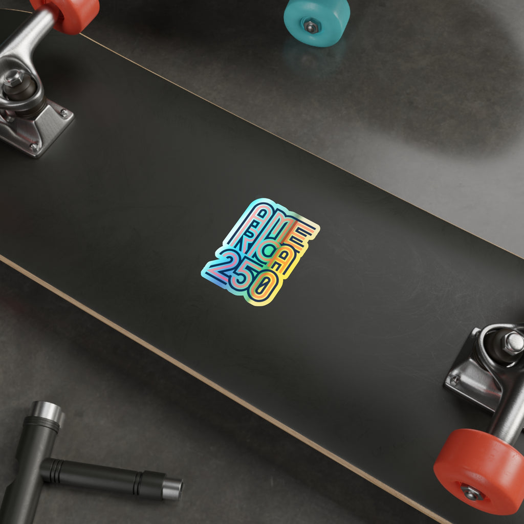 America 250 Retro Neon Typography Sticker | Holographic Die-cut Sticker
