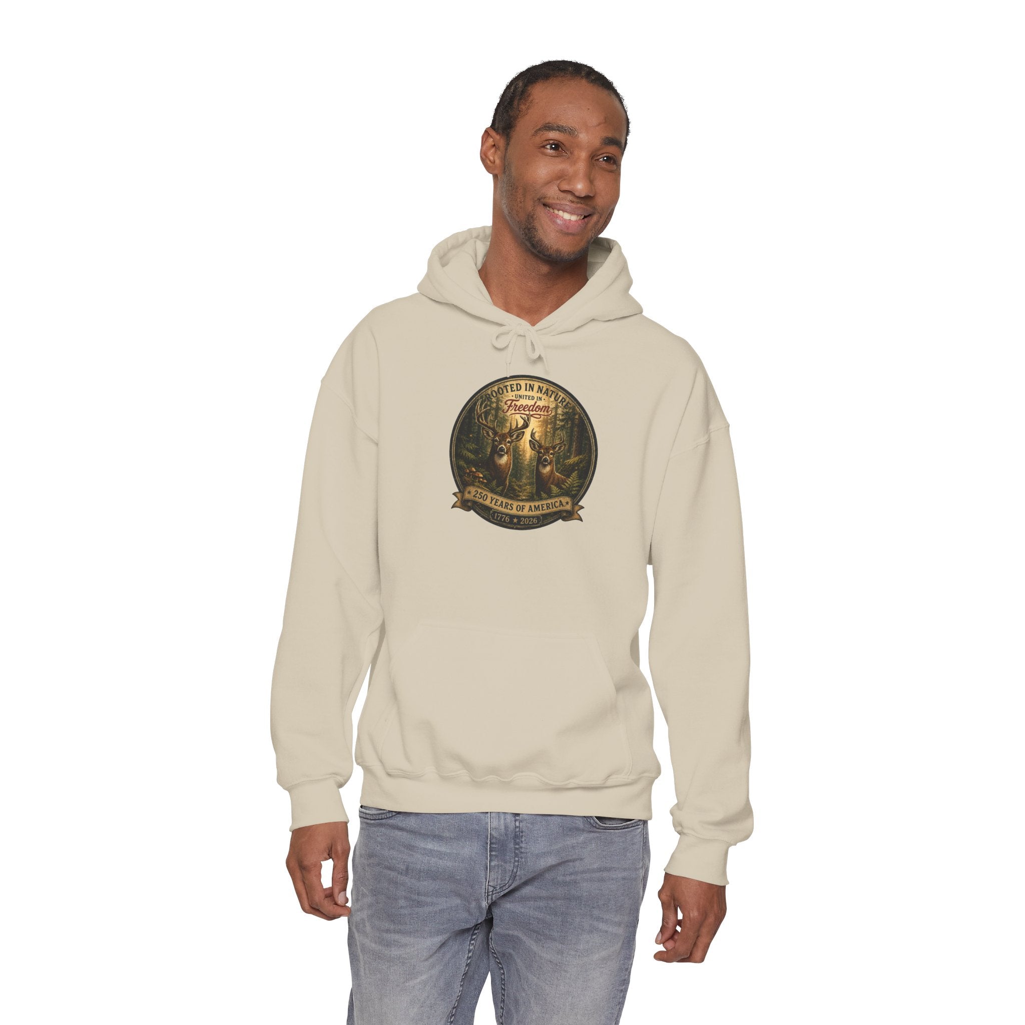 oryggy - america-250-unisex-heavy-blend™-hooded-sweatshirt-rooted-in-nature - Vintage Patriotic Apparel
