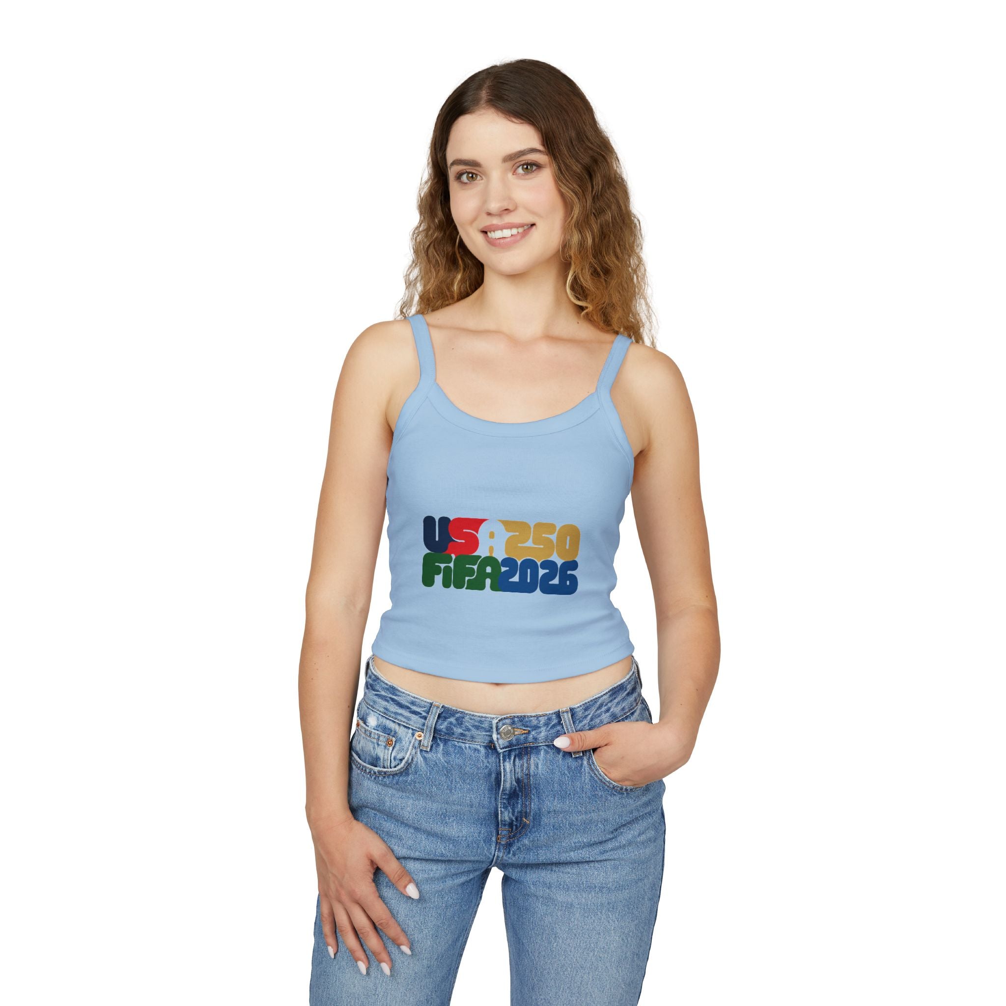 America 250 x FIFA World Cup 2026 Crop Tank Top — Retro Patriotic USA 250 Celebration Spaghetti Strap - Oryggy