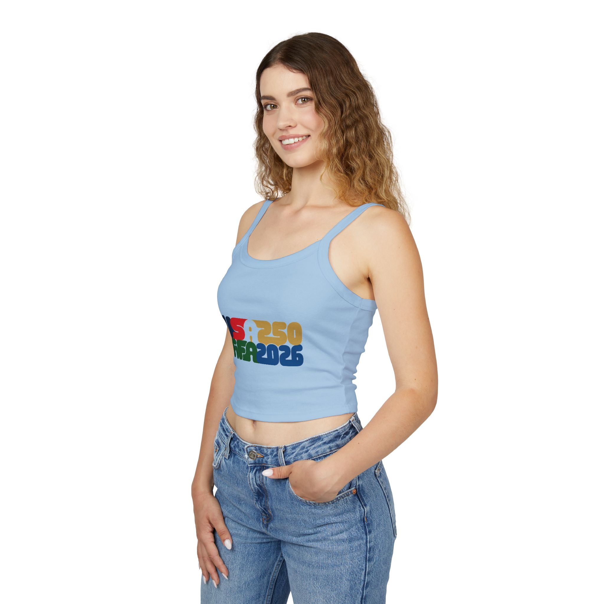 America 250 x FIFA World Cup 2026 Crop Tank Top — Retro Patriotic USA 250 Celebration Spaghetti Strap - Oryggy