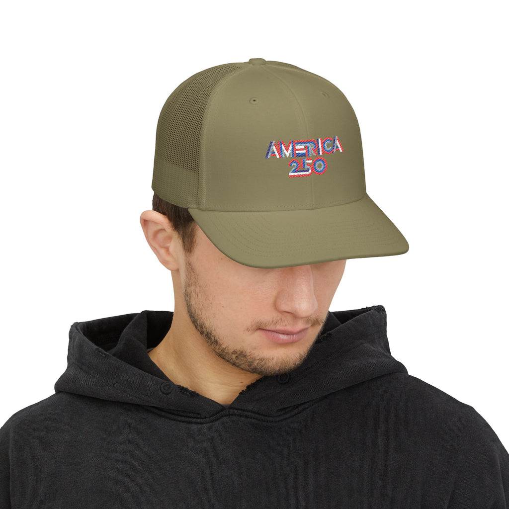 America 250 Trucker Cap — Patriotic Snapback Mesh Hat for 250th Anniversary