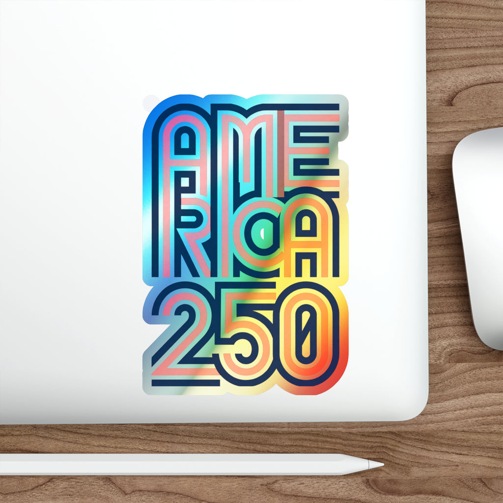 America 250 Retro Neon Typography Sticker | Holographic Die-cut Sticker