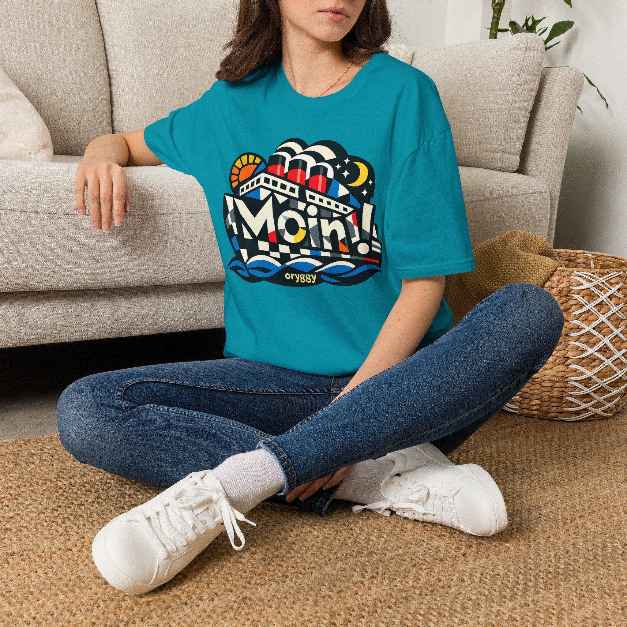 oryggy Originals Summer line T-Shirt — Colorful Retro Nautical 'Moin!' Graphic Tee