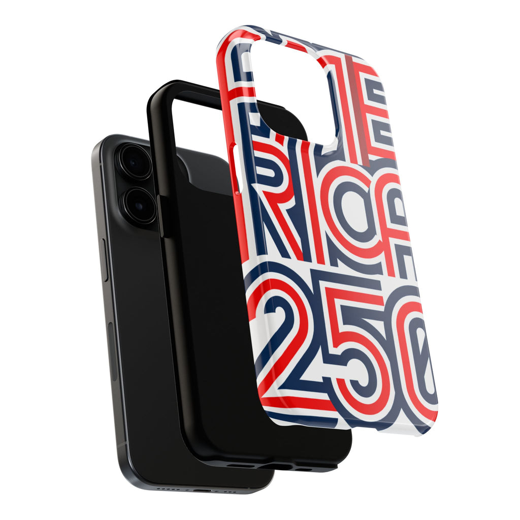 Patriotic 'America 250' Tough Phone Case – Red, White & Blue Retro Typography