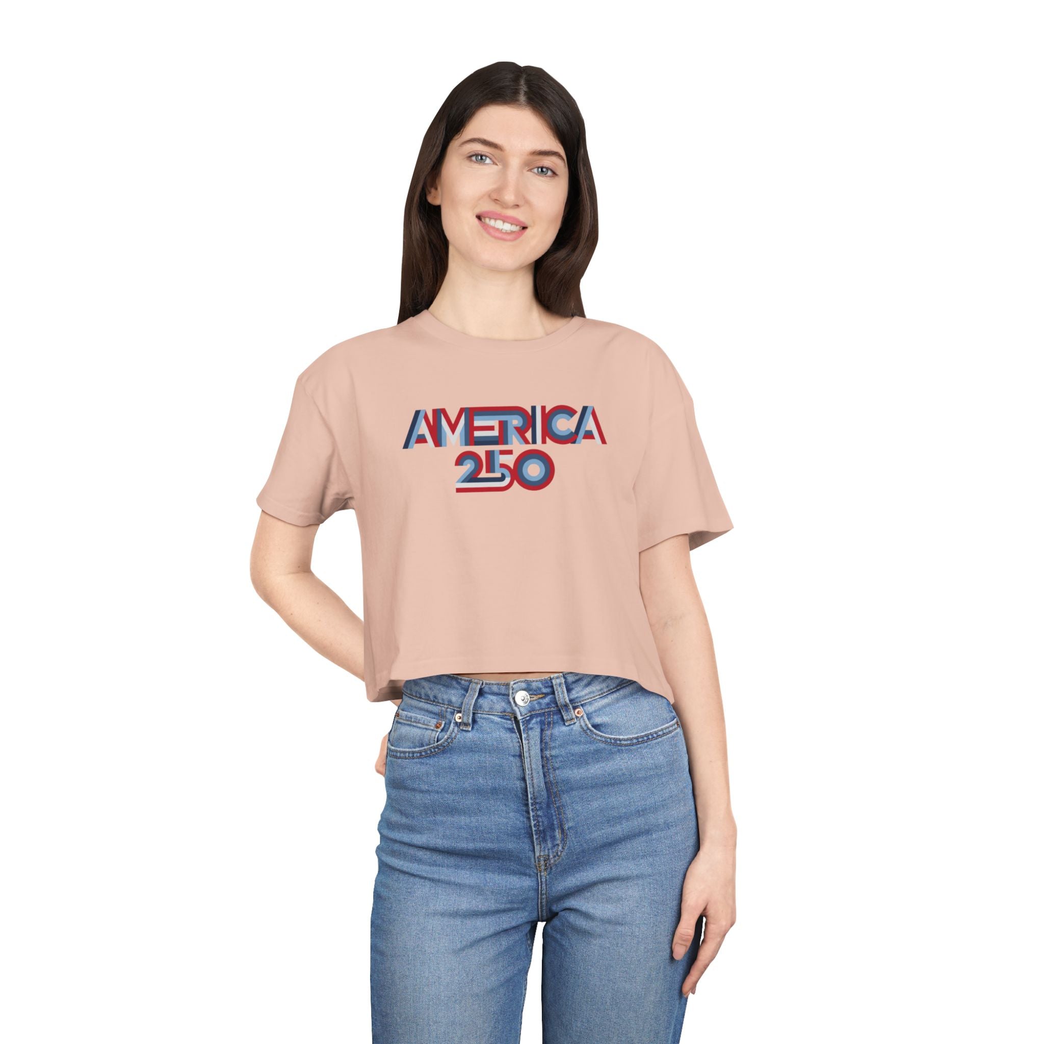 America 250 Crop Tee — Patriotic 3D Red & Blue Graphic