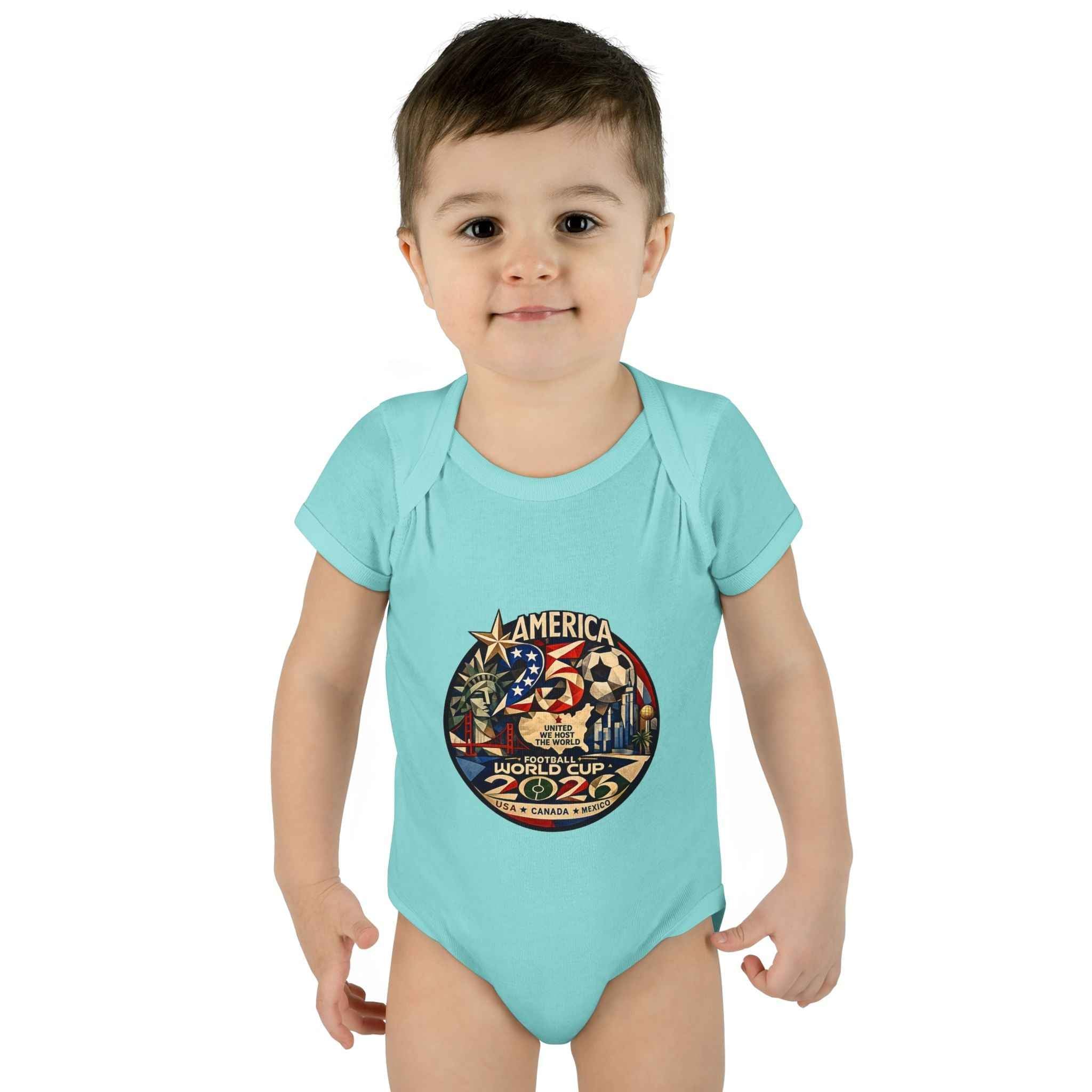 America 250 x FIFA World Cup 2026 Baby Bodysuit — Patriotic Infant Onesie for 250th Anniversary
