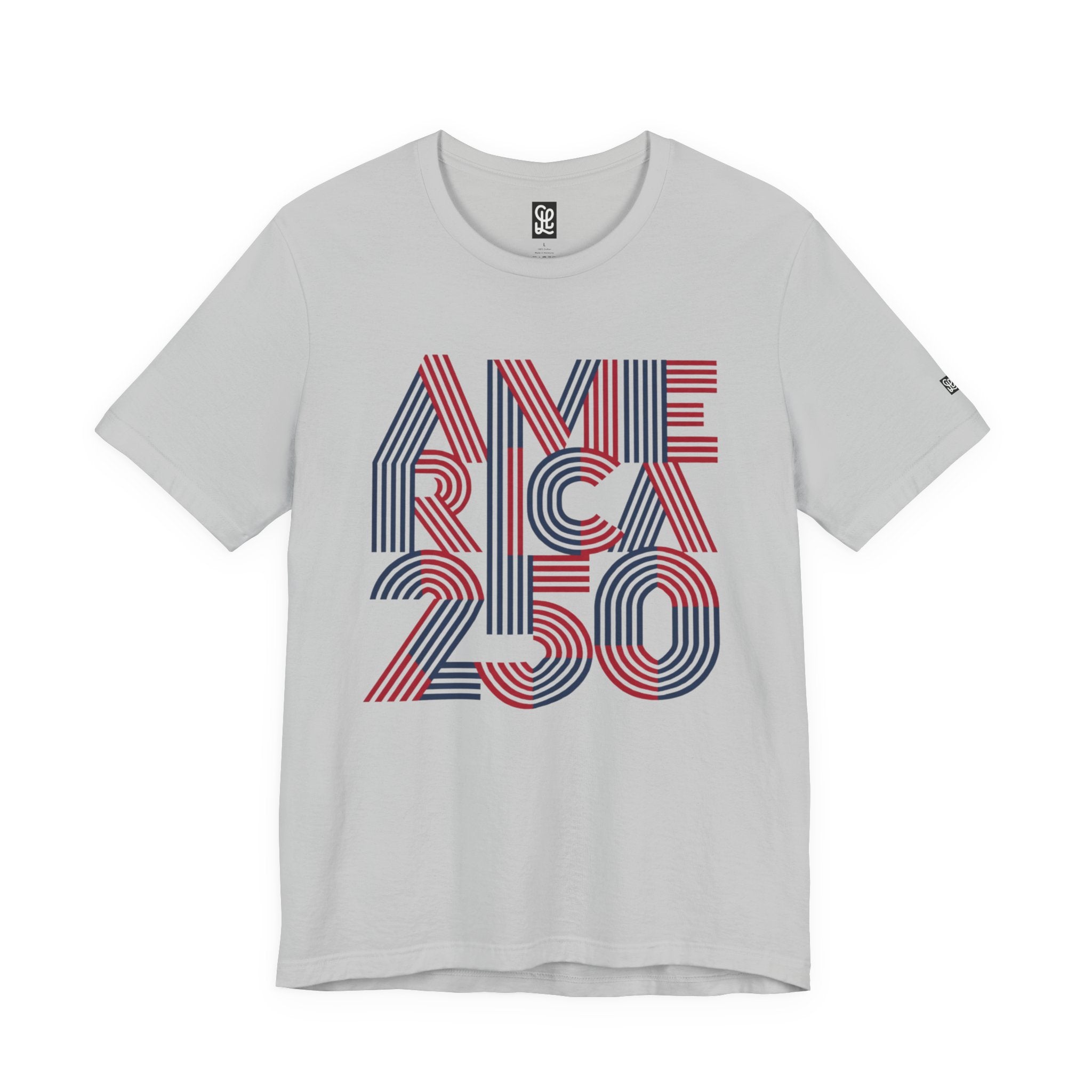 America 250 Tee | Patriotic Red Blue Striped Typography