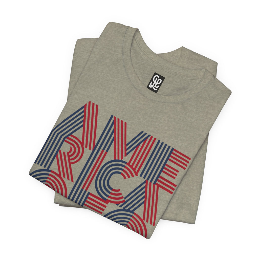 America 250 Tee | Patriotic Red Blue Striped Typography