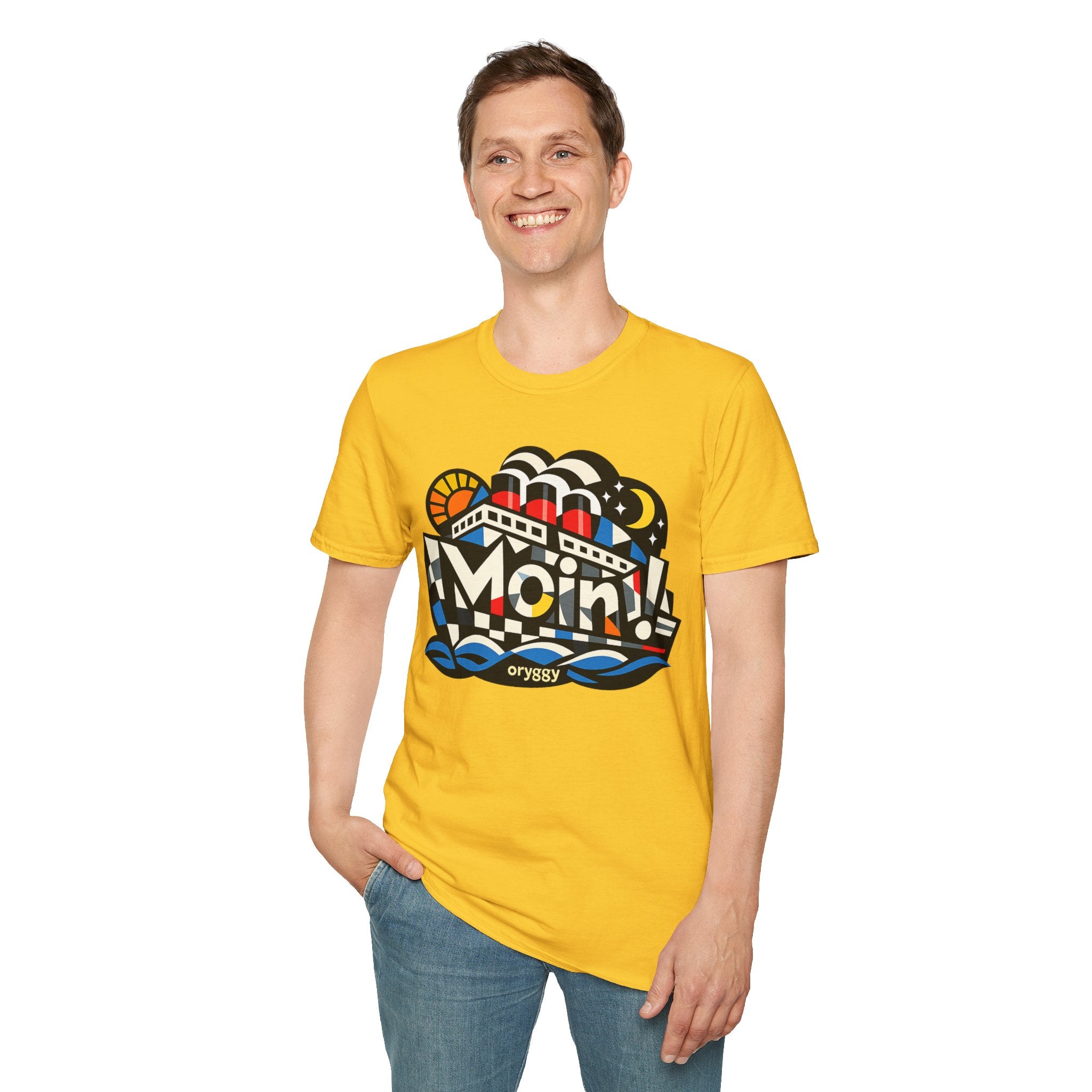 oryggy Originals Summer line T-Shirt — Colorful Retro Nautical 'Moin!' Graphic Tee
