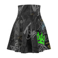 Front view of oryggy Originals Personalized Graffiti Print Skater Skirt with urban art.