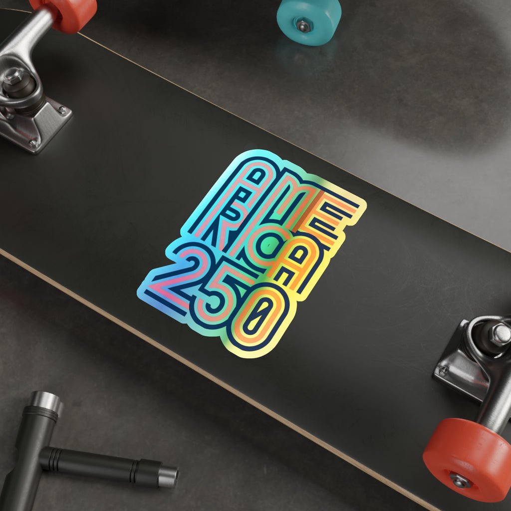 America 250 Retro Neon Typography Sticker | Holographic Die-cut Sticker