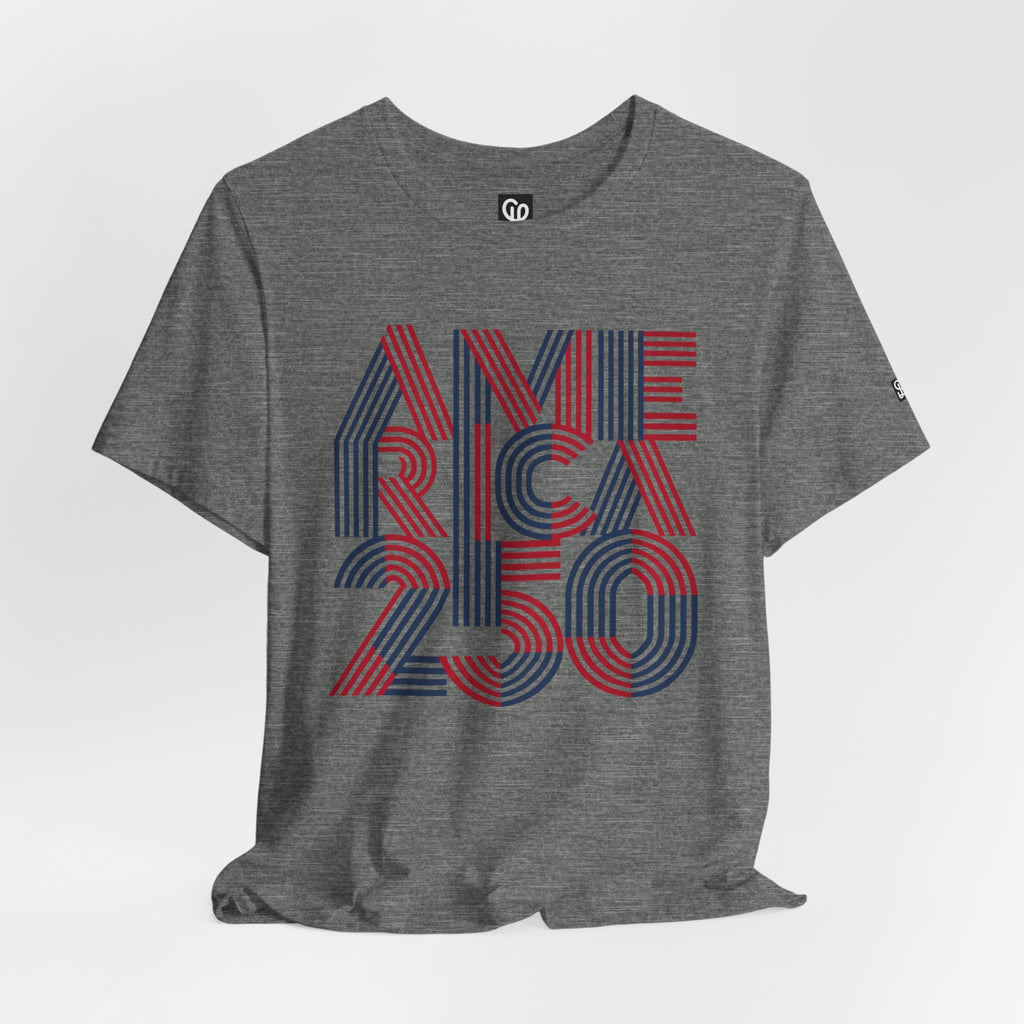 America 250 Tee | Patriotic Red Blue Striped Typography