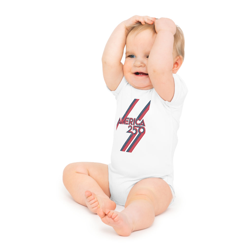 America 250 Baby Bodysuit — Retro Red & Blue Independence Day Onesie