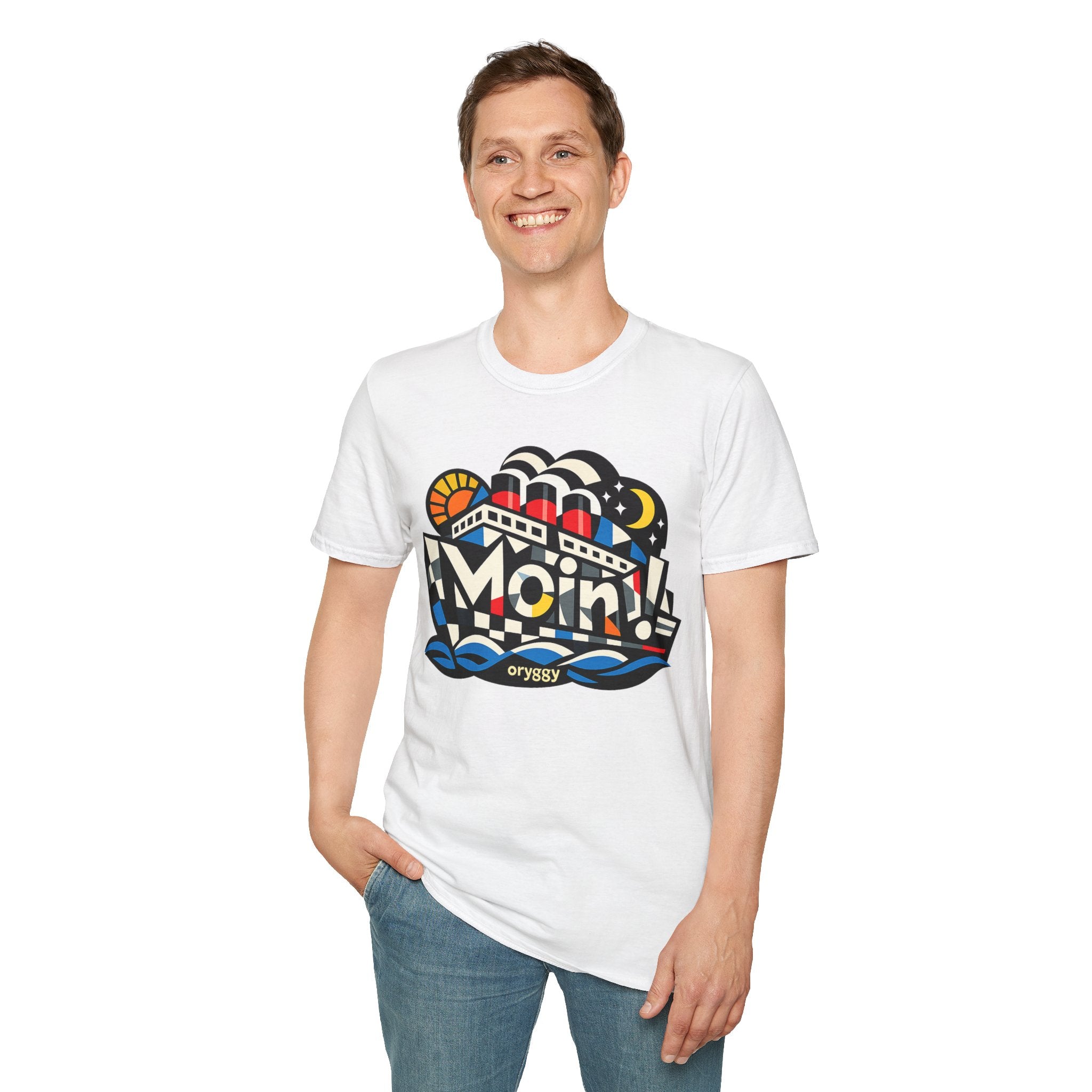 oryggy Originals Summer line T-Shirt — Colorful Retro Nautical 'Moin!' Graphic Tee