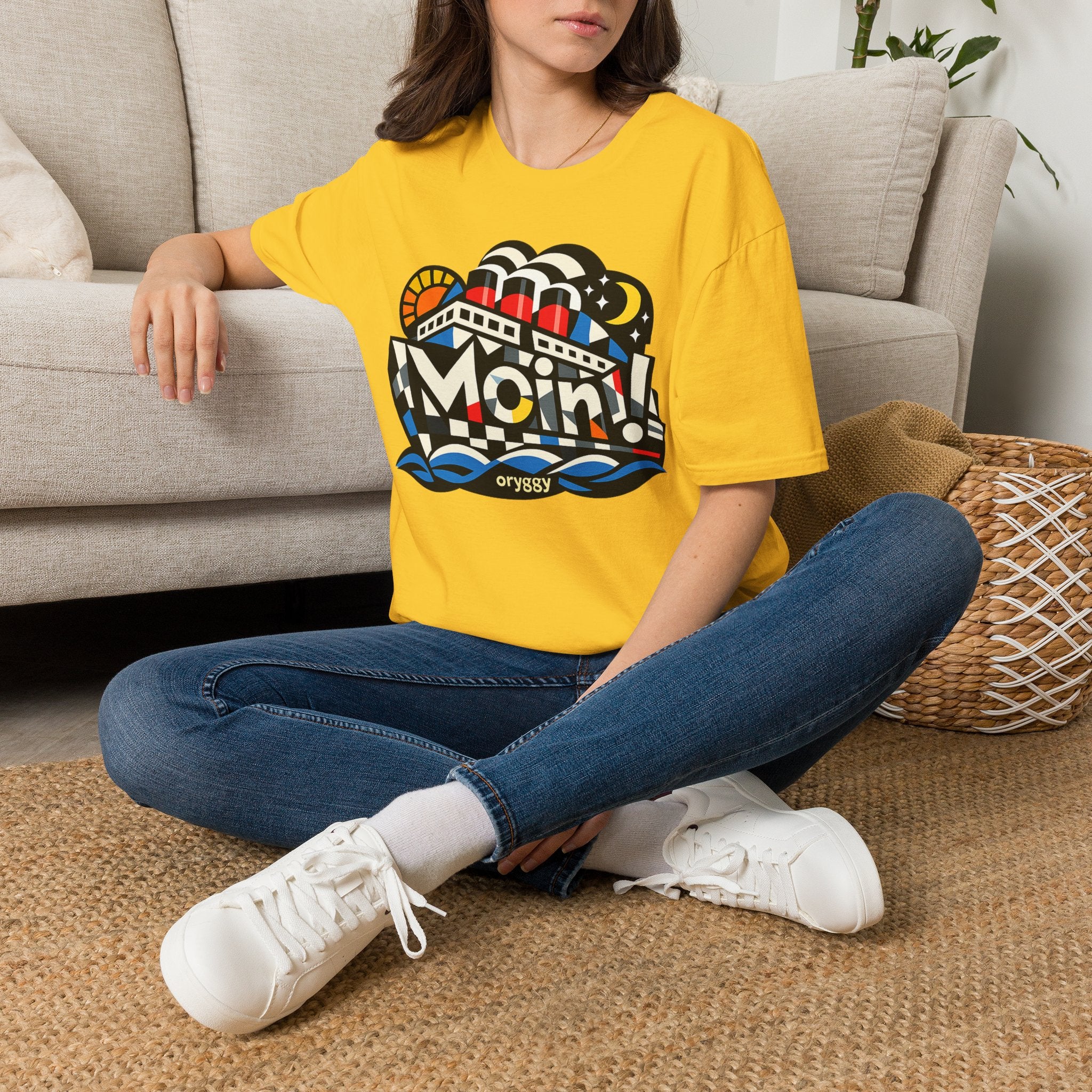 oryggy Originals Summer line T-Shirt — Colorful Retro Nautical 'Moin!' Graphic Tee