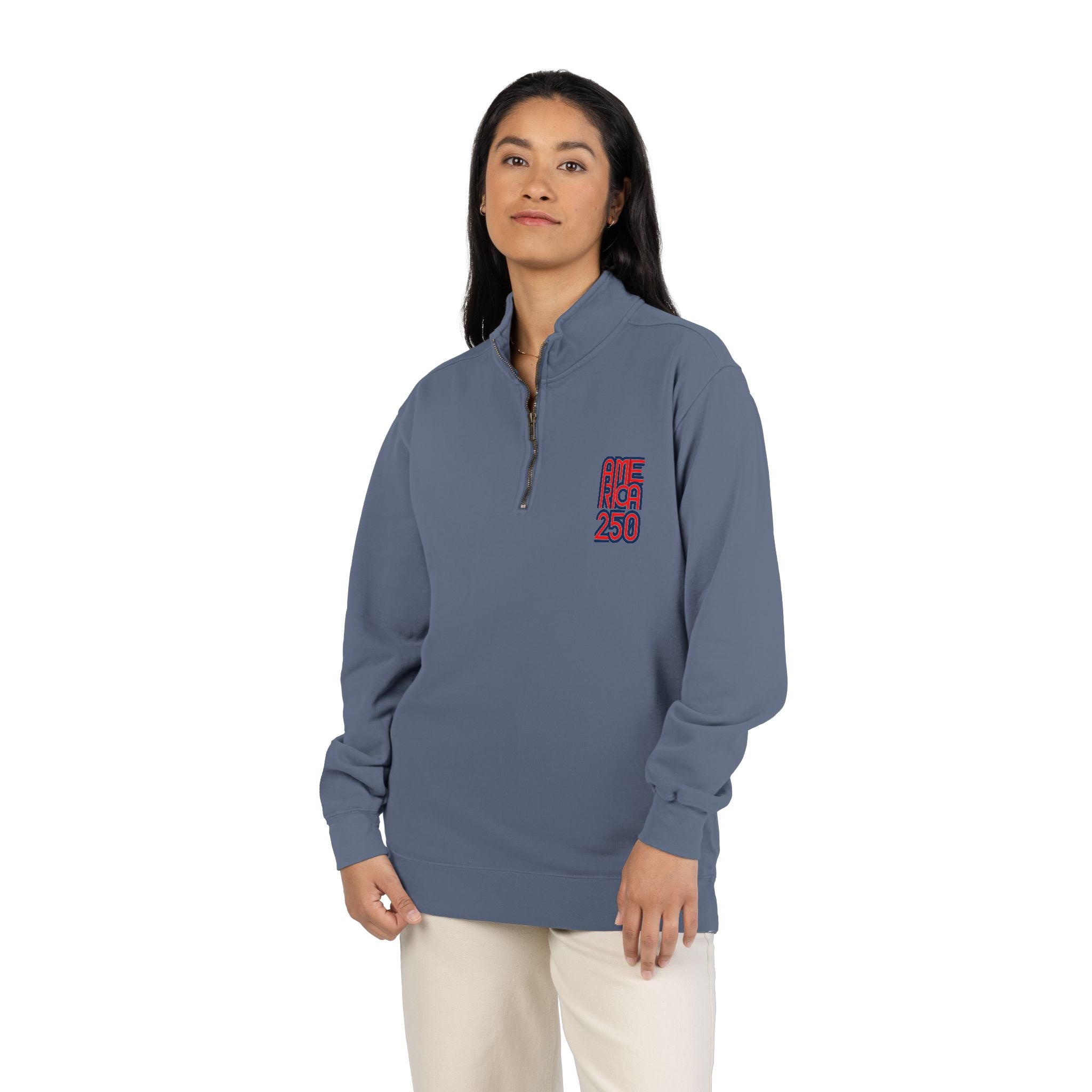Quarter-Zip Sweatshirt — American Flag '250' Chest Logo